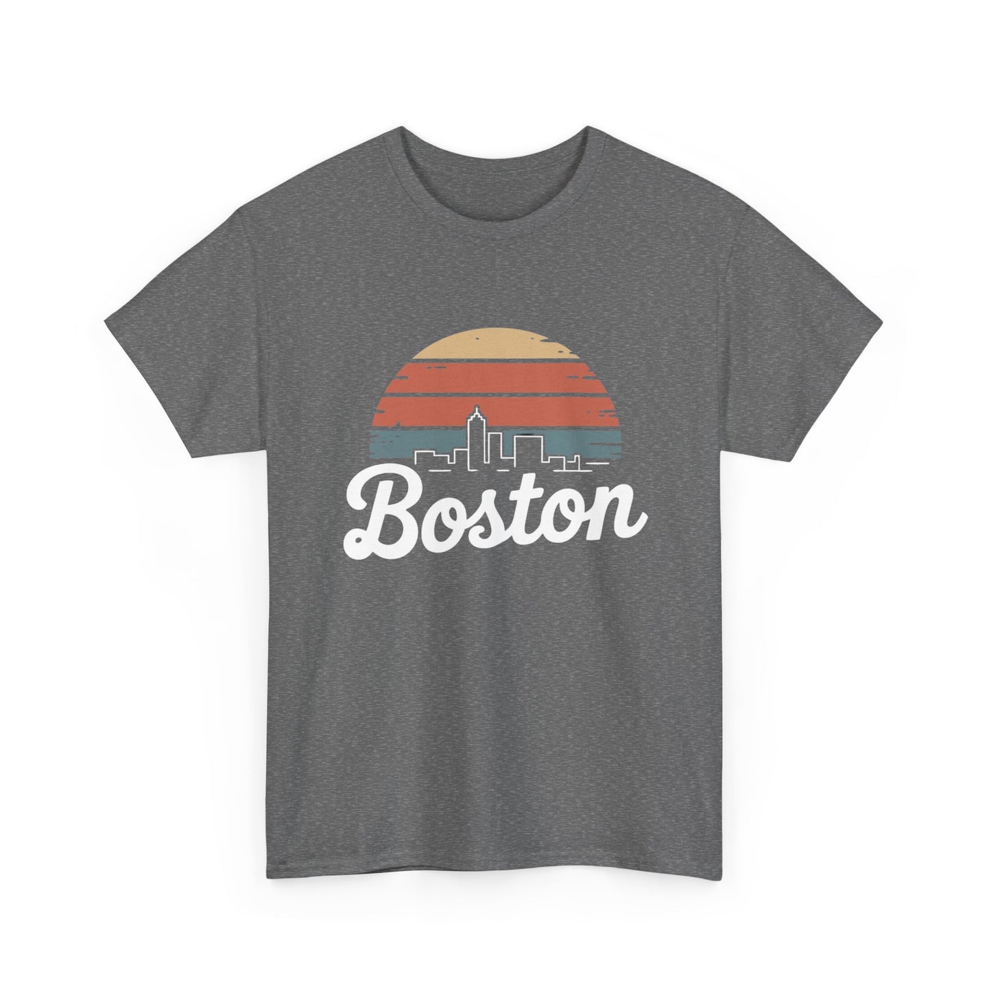 Boston Mass Skyline Graphic T Shirt NEW GIFT Unisex Heavy Cotton Tee