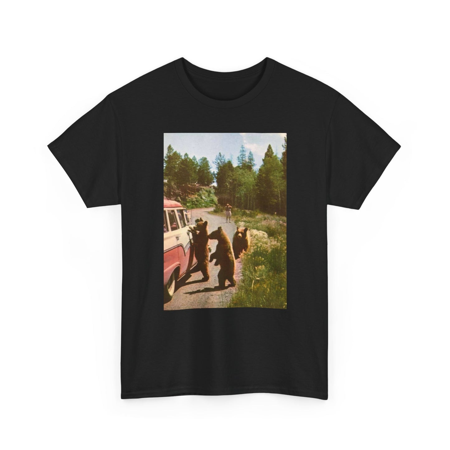 Funny Bears In The Forest 70s Graphic T-Shirt Unisex Heavy Cotton Tee NEW
