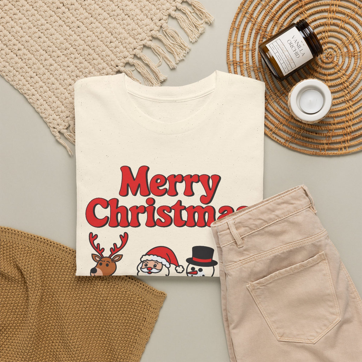Merry Christmas Santa Reindeer Snowman Gingerbread T-Shirt Men's Graphic Tee
