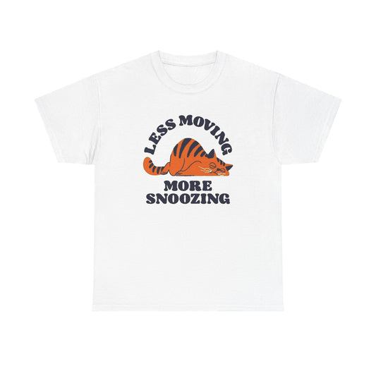 Less Moving More Snoozing Funny Cat Graphic T Shirt Men's Heavy Cotton Tee