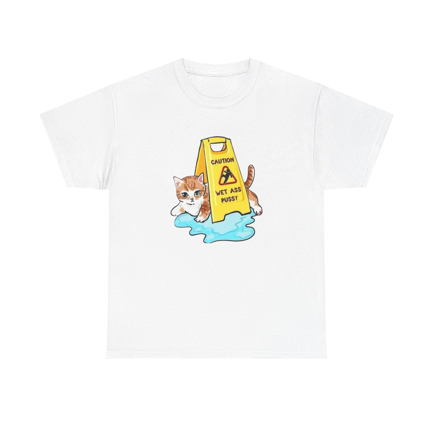 Caution Wet Ass Pussy Funny Cats Graphic T-Shirt Comfy Cotton Tee Brand NEW