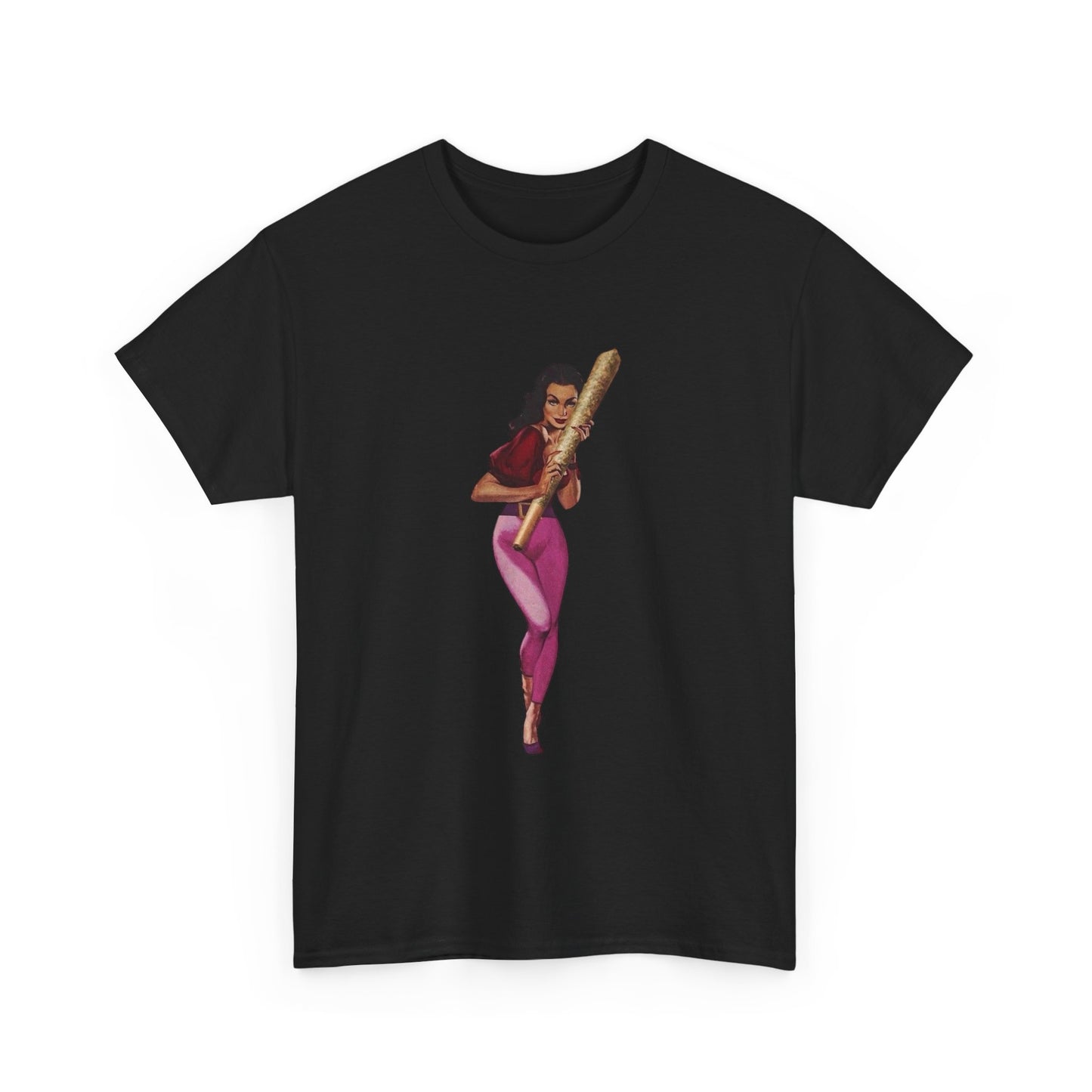 Weed Joint Hugs Vintage Pinup Graphic T-Shirt Womens Comfy Cotton Tee NEW