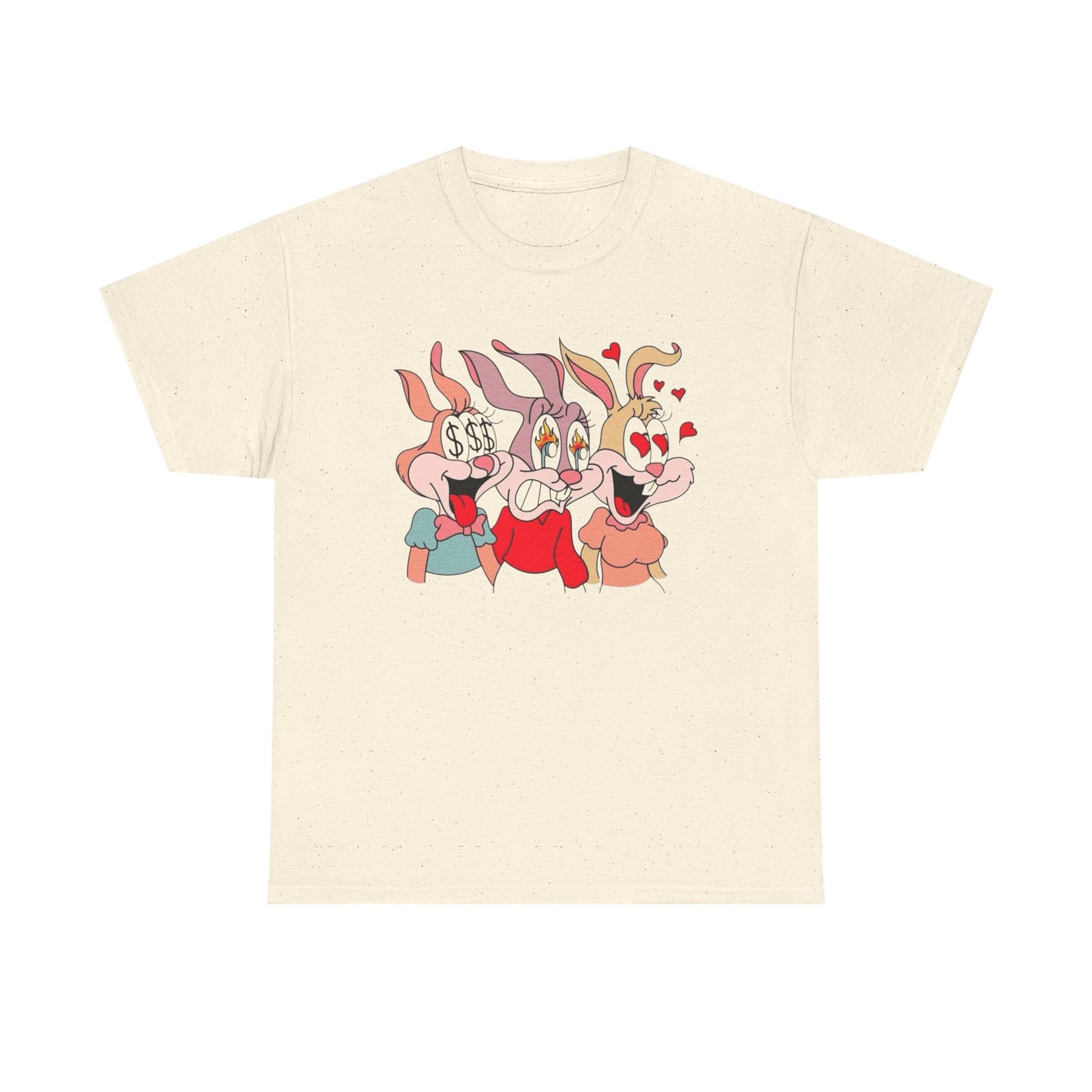 Rabbit Hearts And Love Graphic T-Shirt Comfy Cotton Tee Brand NEW