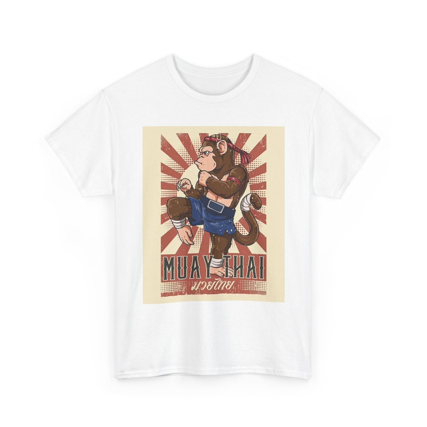 Muay Thai Graphic T Shirt Funny Monkey Retro GYM Unisex Heavy Cotton Tee