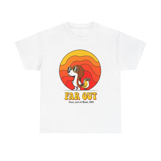 Woodstock 1969 Vintage Far Out Graphic T Shirt Unisex Heavy Cotton Tee