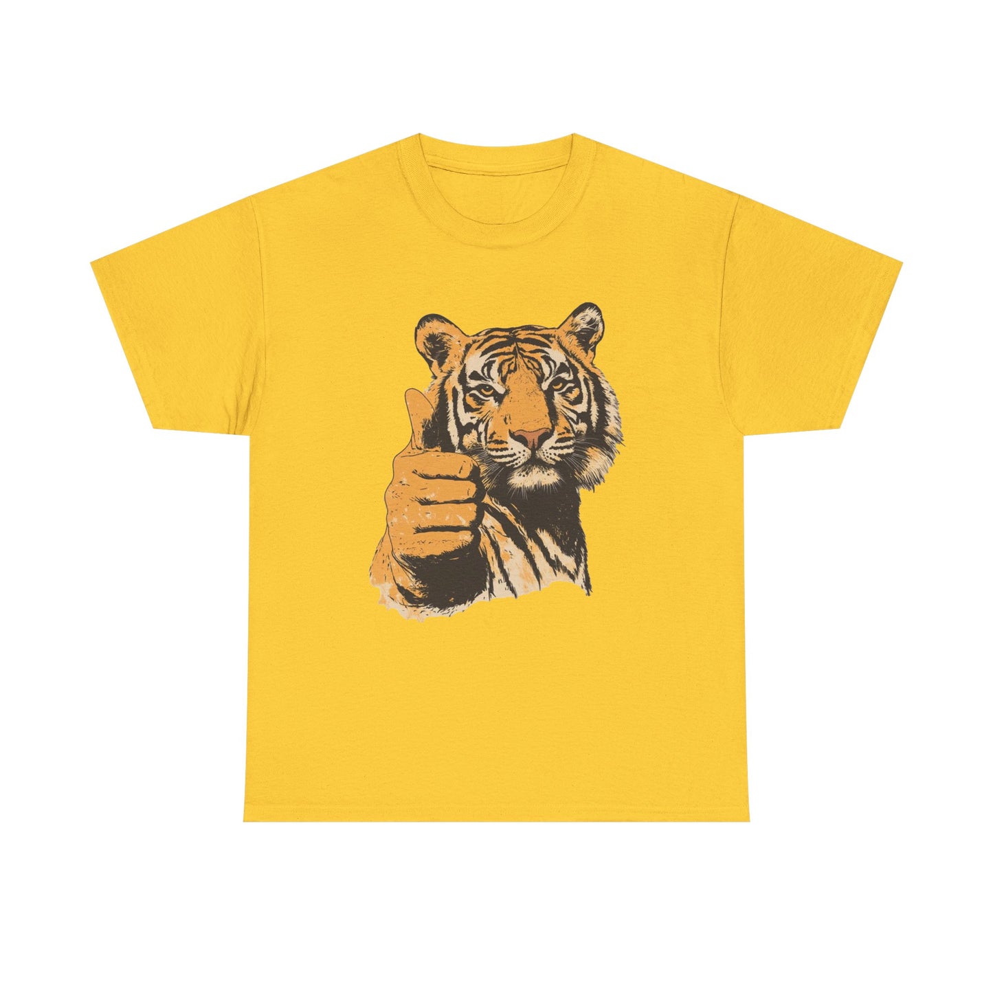 Thumbs Up Tiger Retro Graphic T Shirt Regular Men's Heavy Cotton Tee