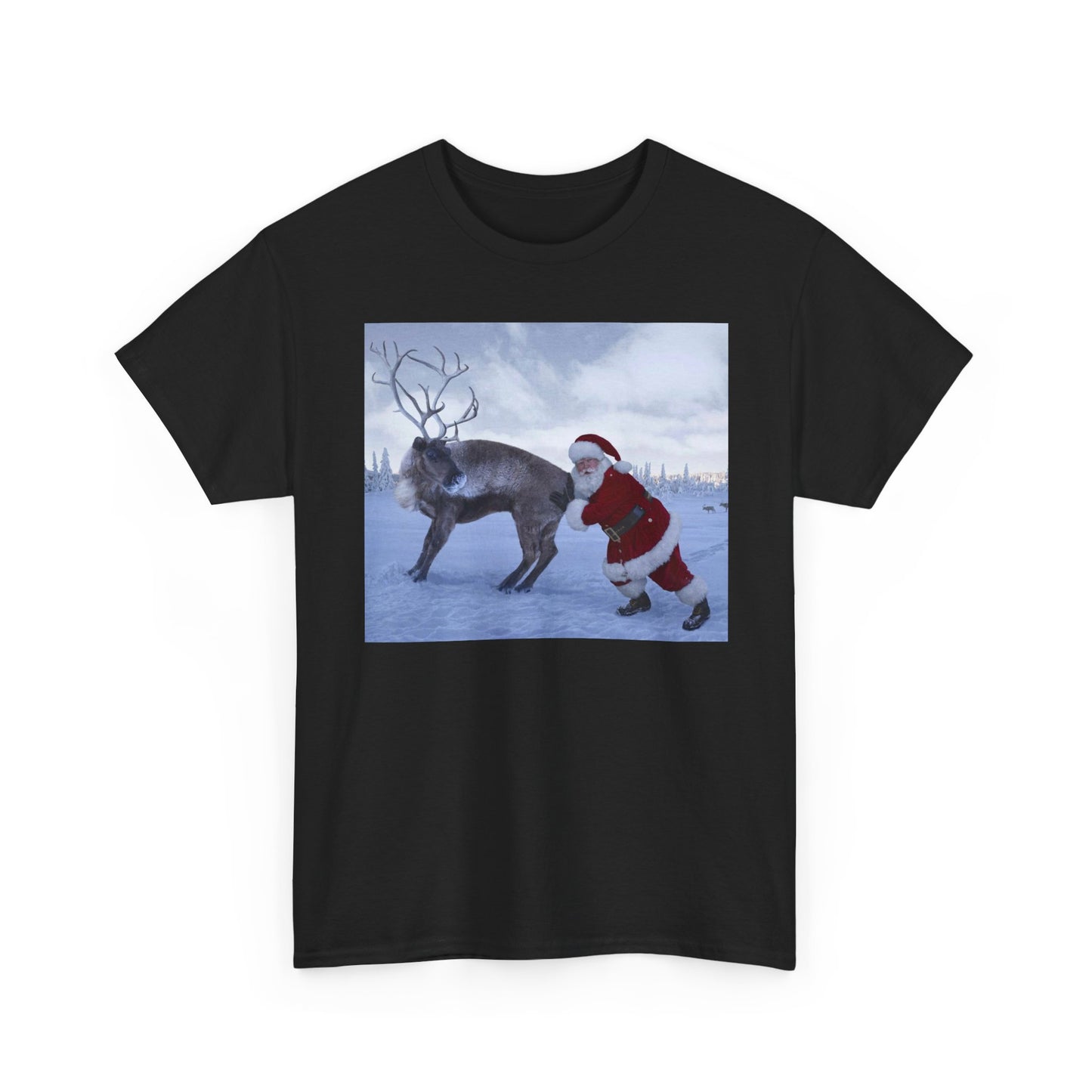 Santa's Reindeer Funny T Shirt Retro Christmas Unisex Heavy Cotton Tee