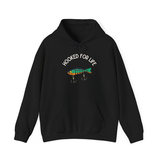 Hooked For Life Fishing Graphic Hoodie Heavy Blend Sweatshirt NEW