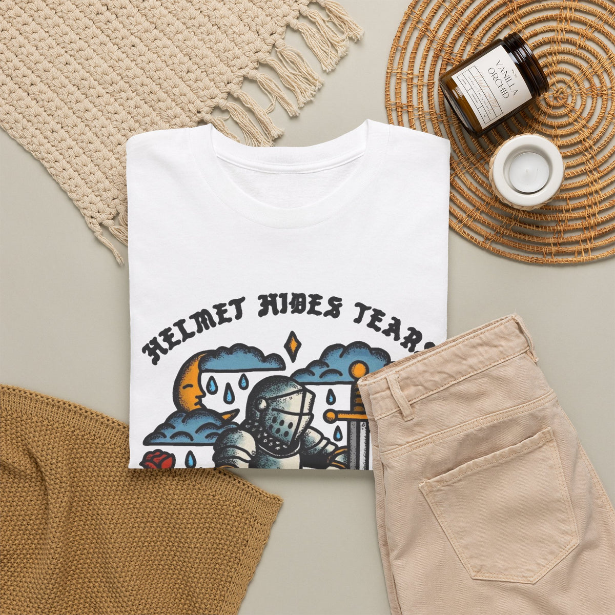 Helmet Hides Tears Medieval Graphic T Shirt Men's Heavy Cotton Tee
