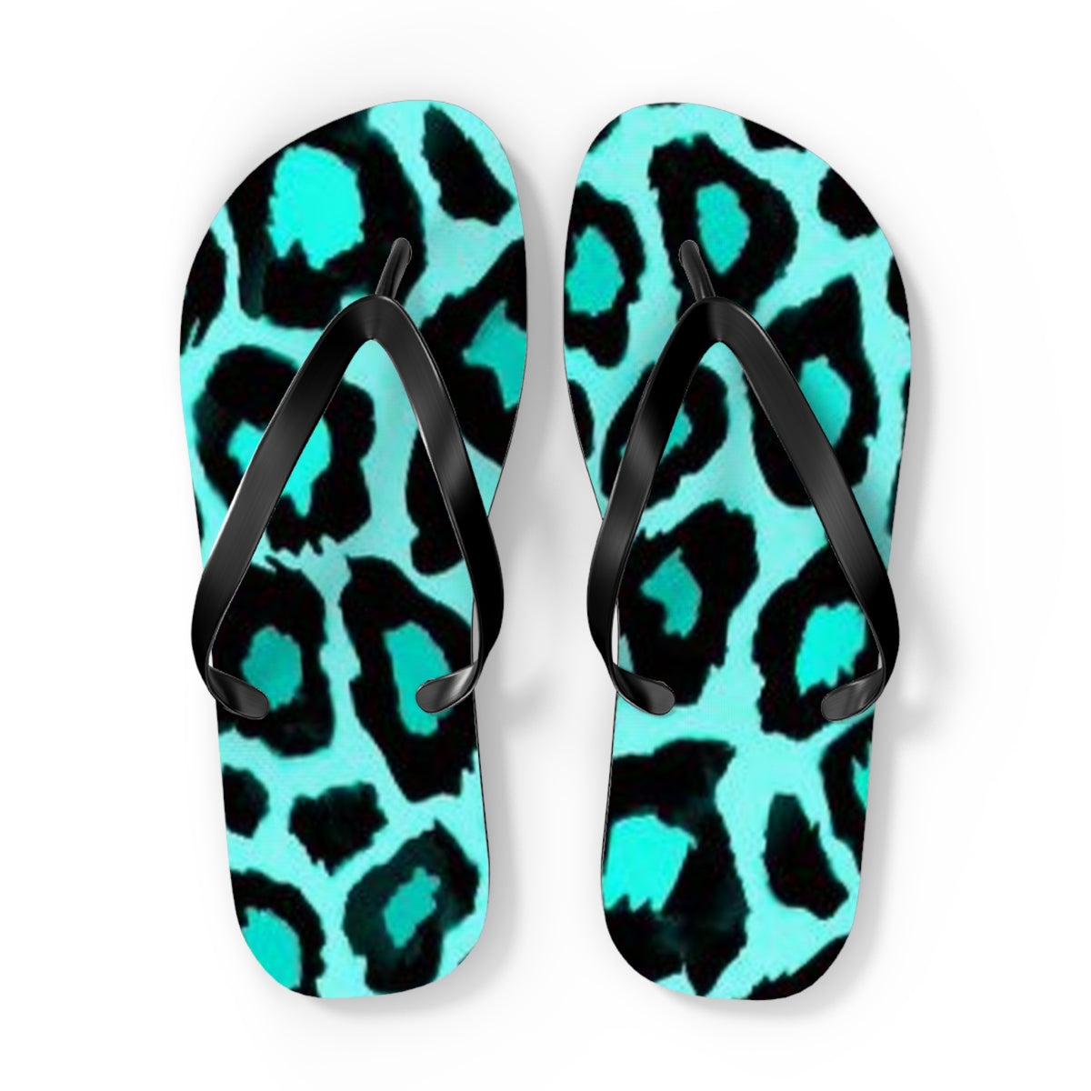 Turquoise Cheetah Beach Sandals, Slides for Summer, Flip Flops, Water Resistant