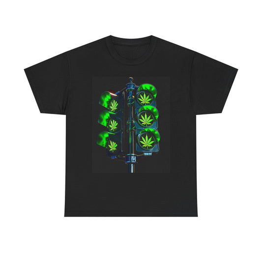 Green Traffic Light Pot T Shirt Funny Graphic Unisex Heavy Cotton Tee