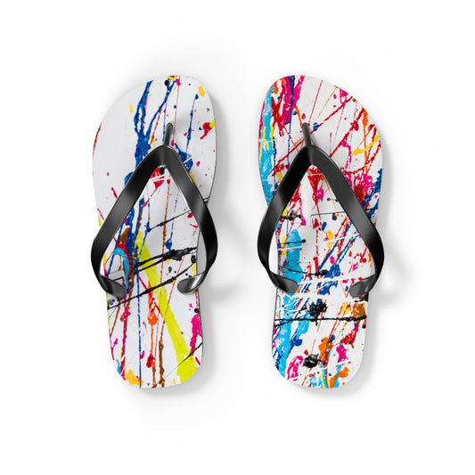 Waves And Sun Sandals Paint Splatter Summer Flip Flops Slides BRAND NEW
