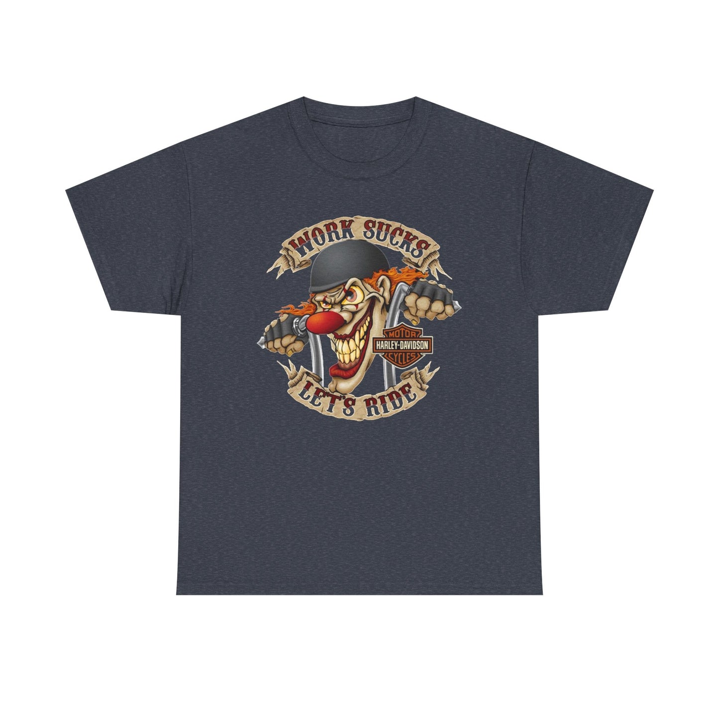 Harley Davidson Graphic T Shirt Lets Ride Work Sucks Unisex Heavy Cotton Tee