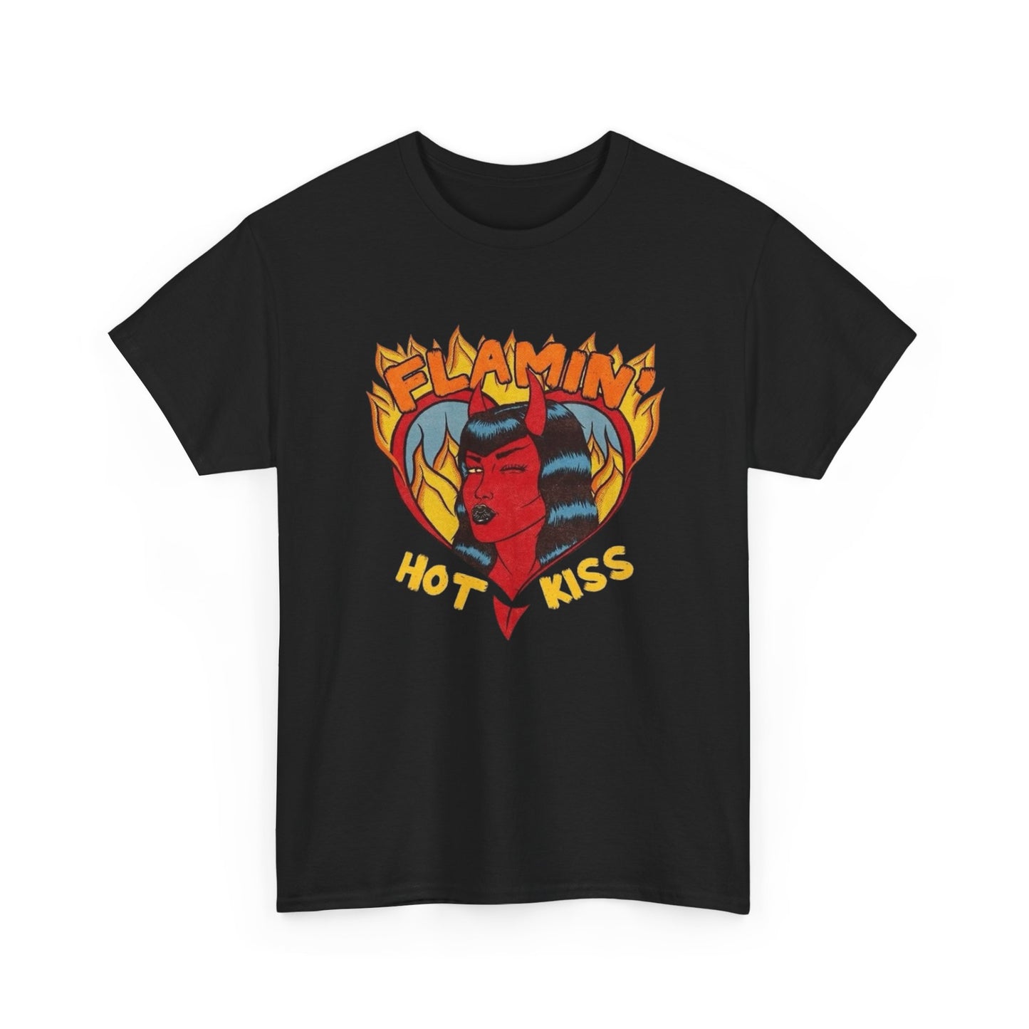 Flamin Hot Kiss Graphic T-Shirt Comfy Cotton Tee Brand NEW