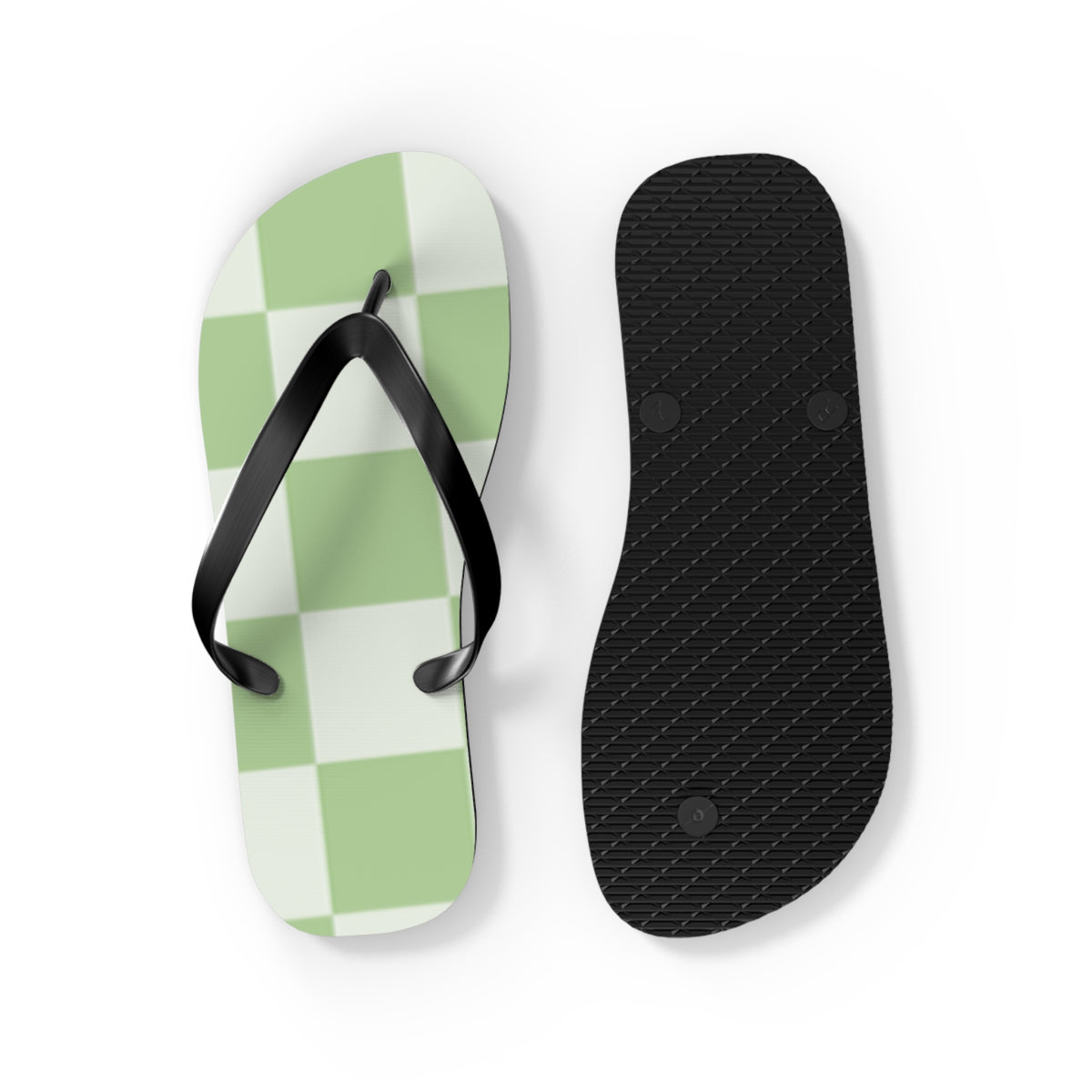 Green Checkered Sandals, Beach Shoes, Vacation Flip Flops, Pool Slides