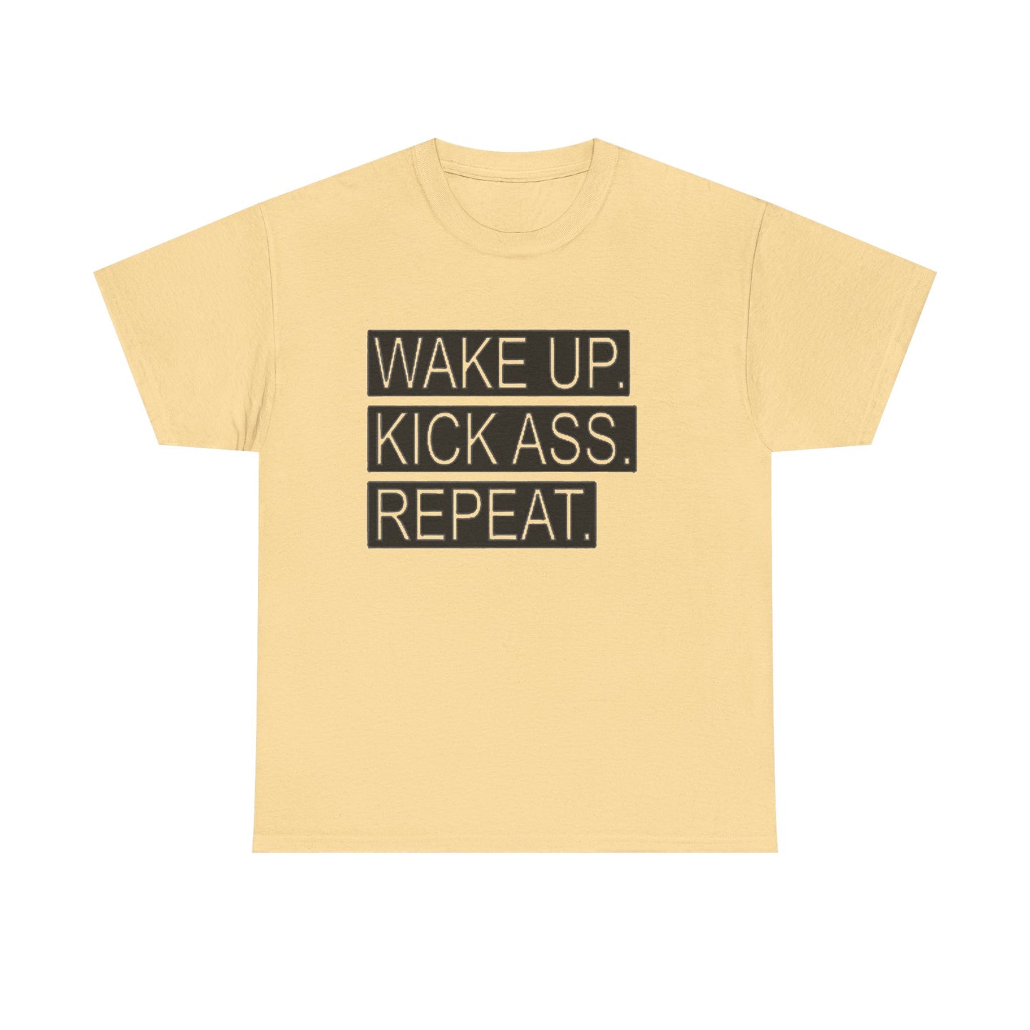 Wake Up Kick Ass Repeat GYM Graphic T Shirt NEW Unisex Heavy Cotton Tee