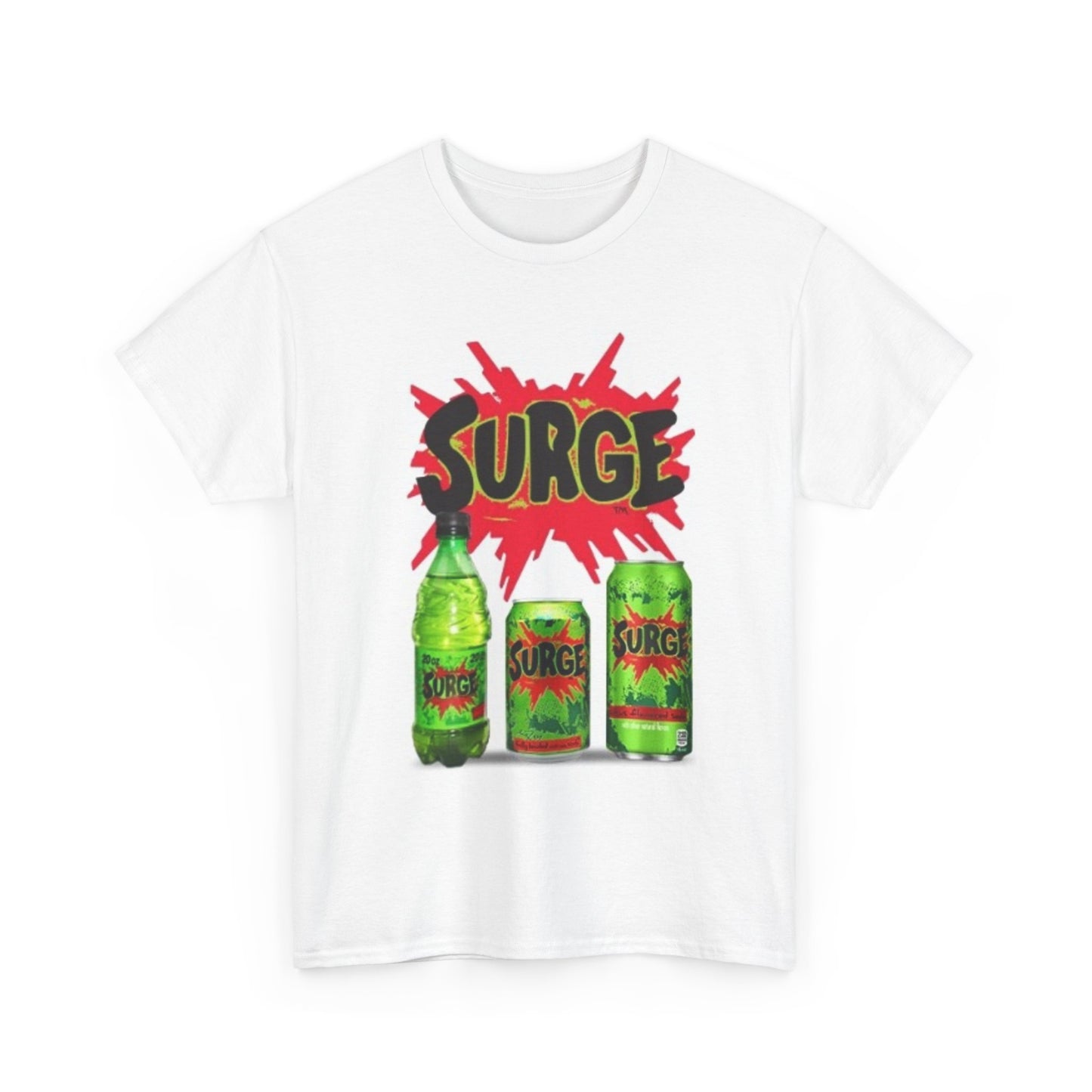 Surge Soda T-shirt vintage nostalgia graphic 90s kids Mountain Dew Heavy Cotton