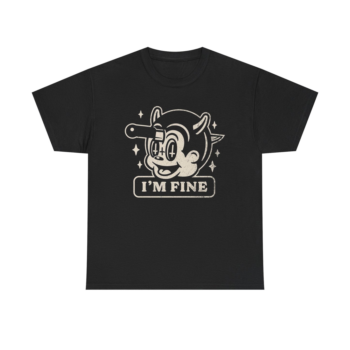Im Fine Funny Knife In The Head Graphic T-Shirt Comfy Cotton Tee Brand NEW