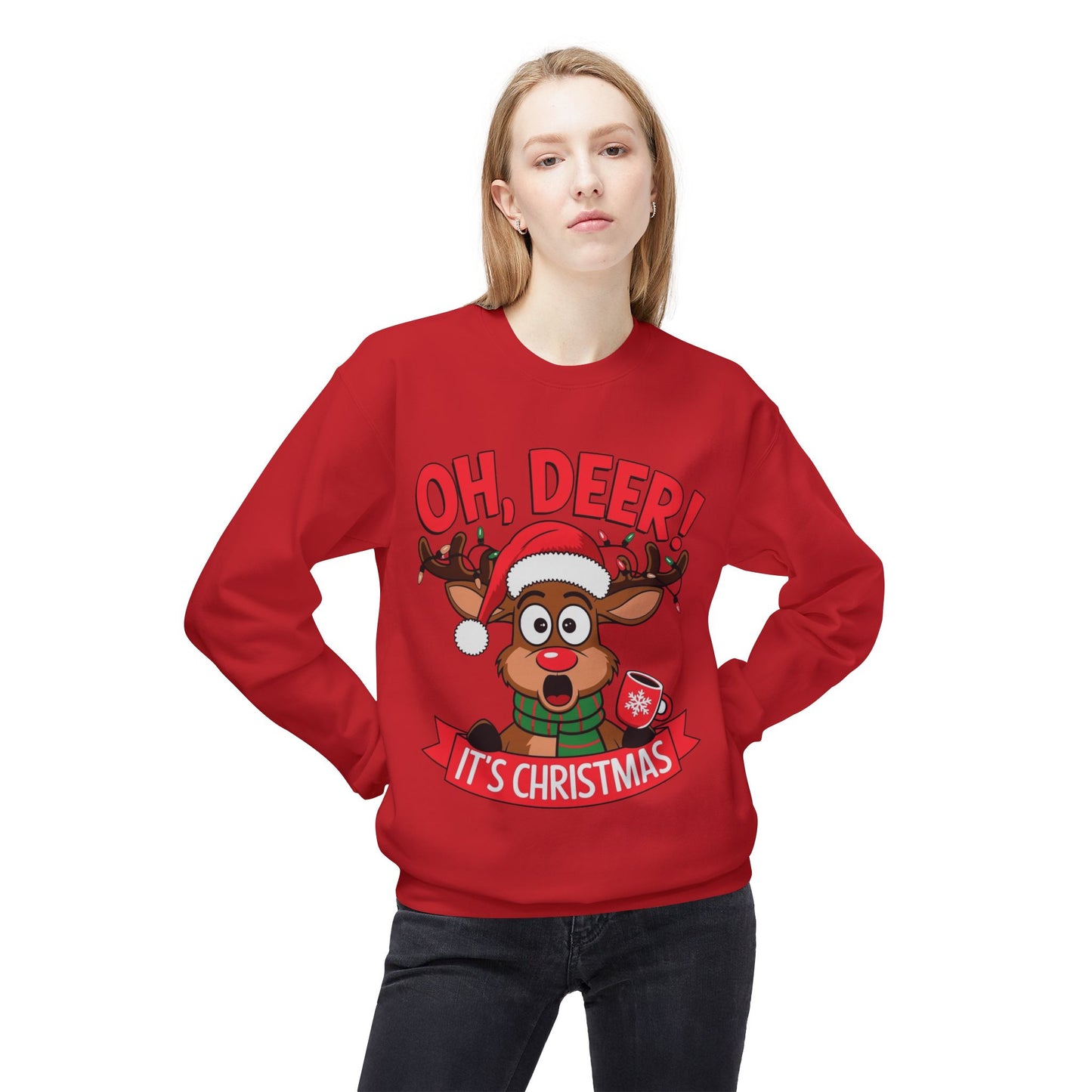 Oh Deer Its Christmas Unisex Midweight Softstyle Fleece Crewneck Sweatshirt