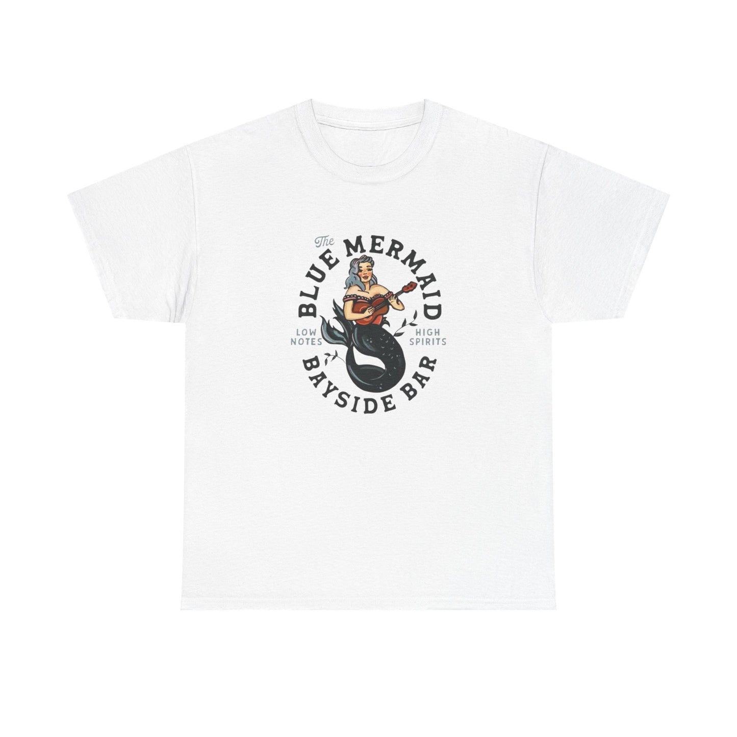 Blue Mermaid Bayside Bar Retro Graphic T Shirt Unisex Heavy Cotton Tee