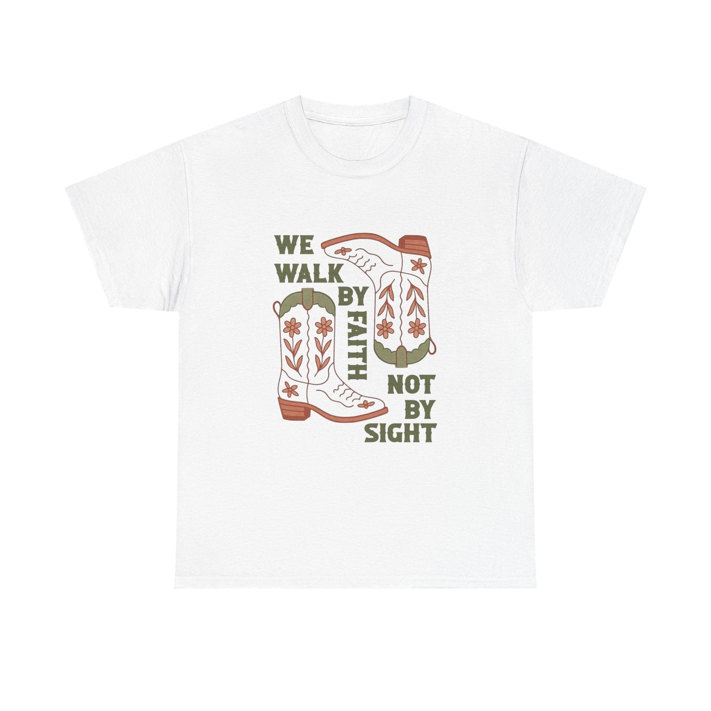 We Walk By Faith Graphic T Shirt Unisex Heavy Cotton Tee