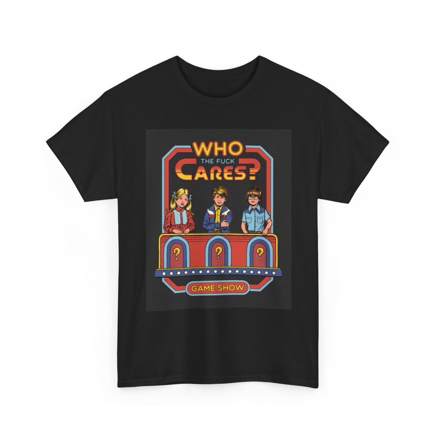 Who Cares Graphic T Shirt Funny Game Show Art Vintage Unisex Heavy Cotton Tee