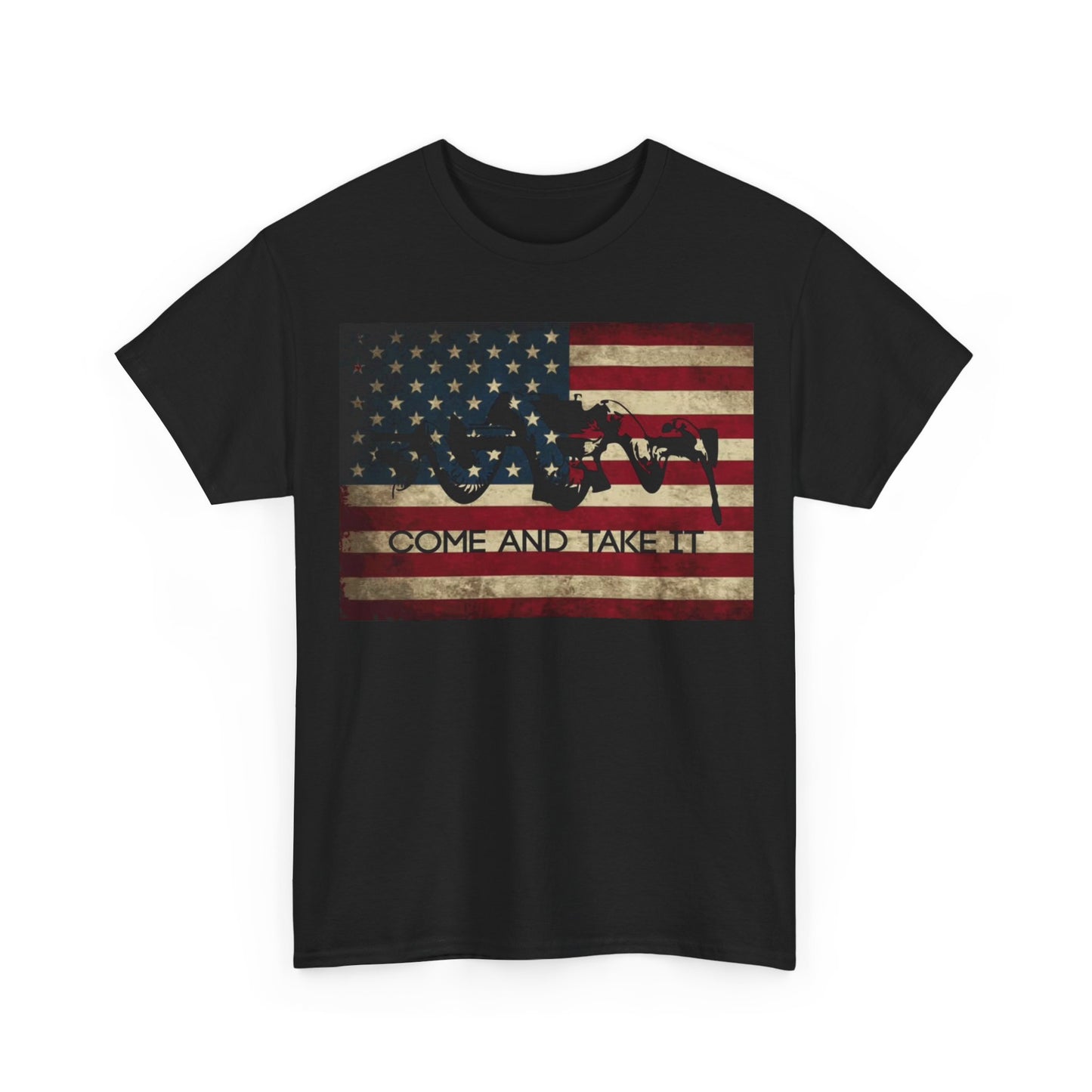 American Flag Tshirt Distressed Rifle American 1776 Unisex Heavy Cotton Tee