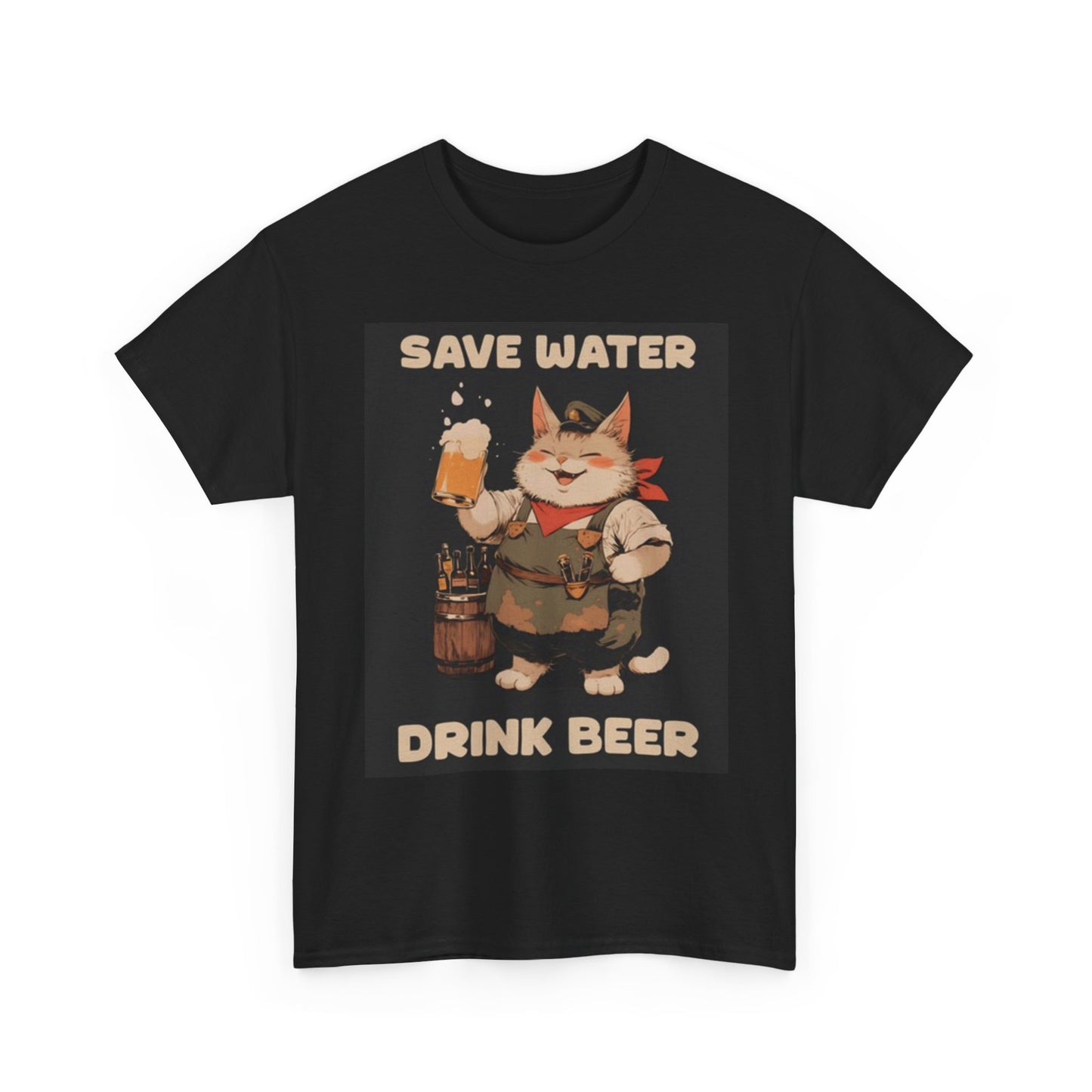 Save Water Drink Beer Cat Shirt Funny Graphic Jokes Unisex Heavy Cotton Tee