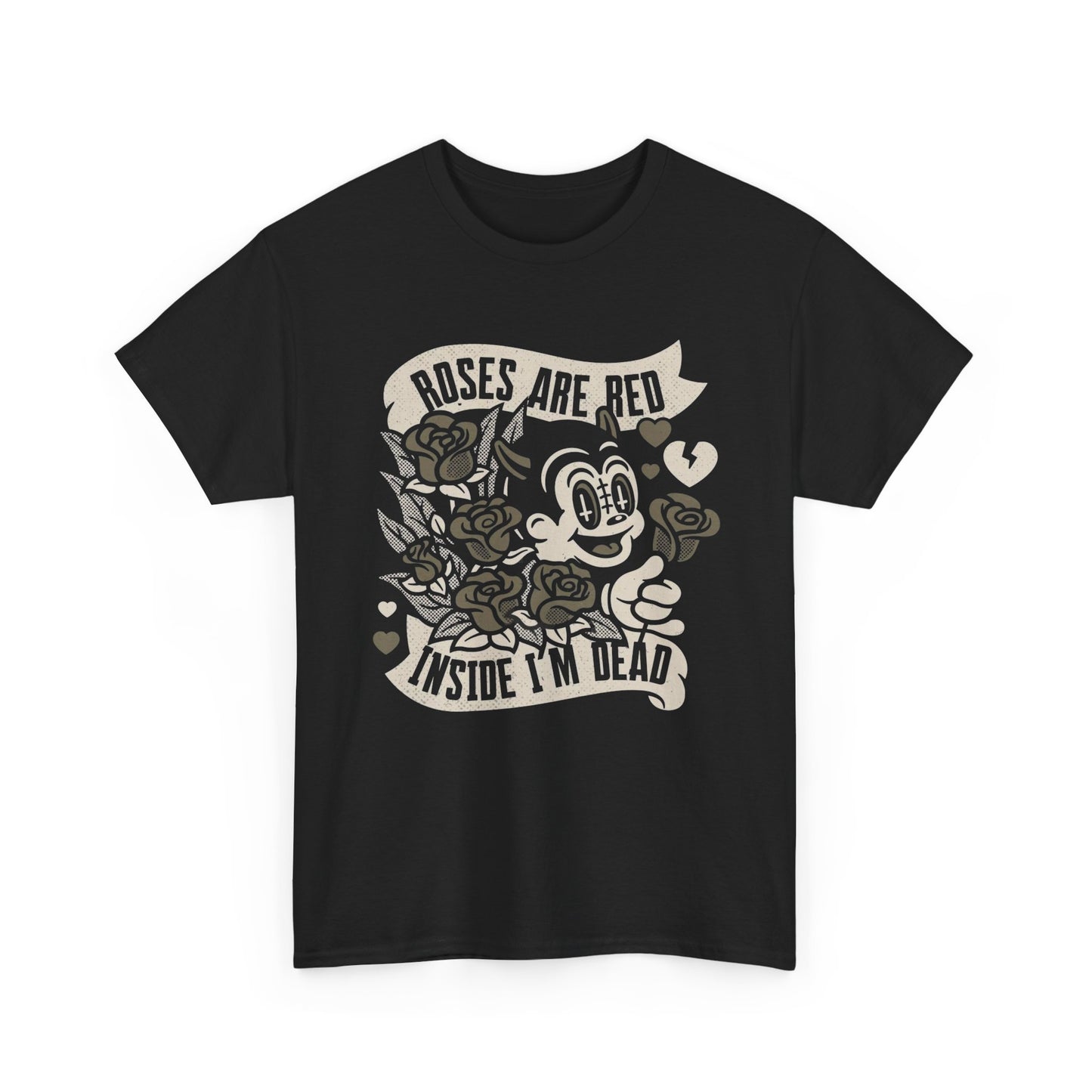 Roses Are Red Im Dead Inside Art Graphic T-Shirt Unisex Heavy Cotton Tee NEW