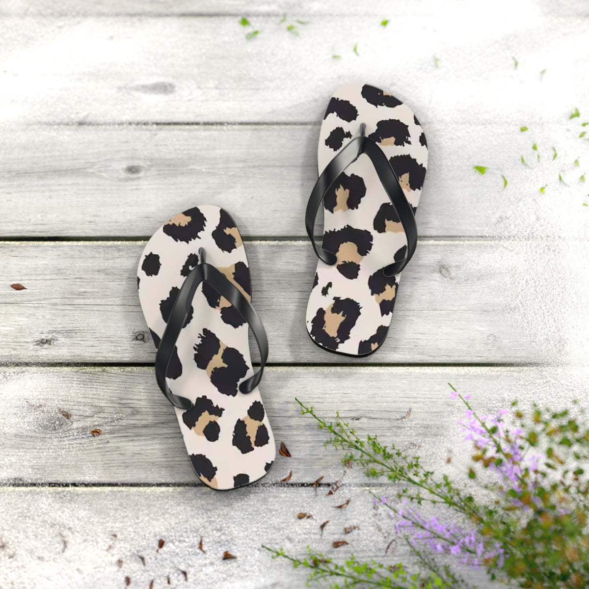Cheetah Print Tan Beach Sandals, Slides for Summer, Flip Flops, Water Resistant