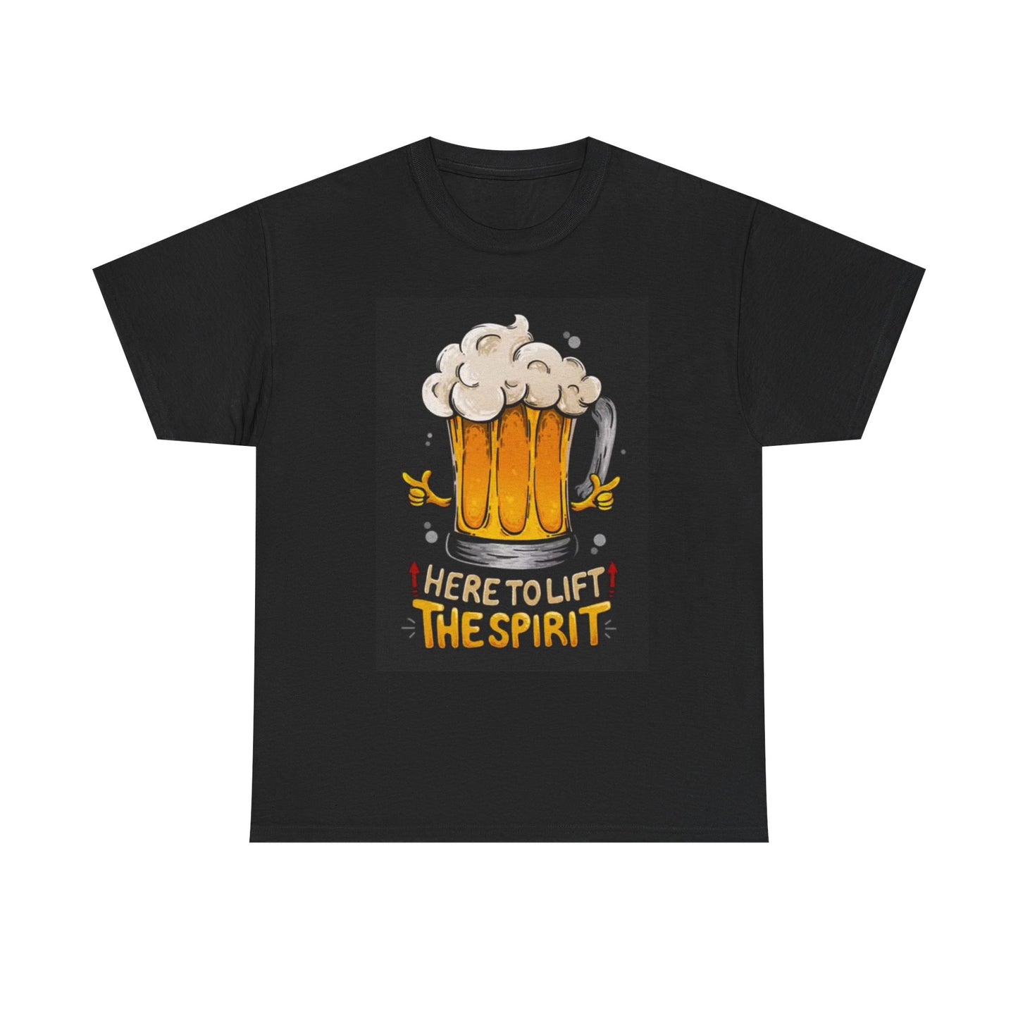 Here To Lift The Spirit Graphic T Shirt Funny Beer Mug Unisex Heavy Cotton Tee
