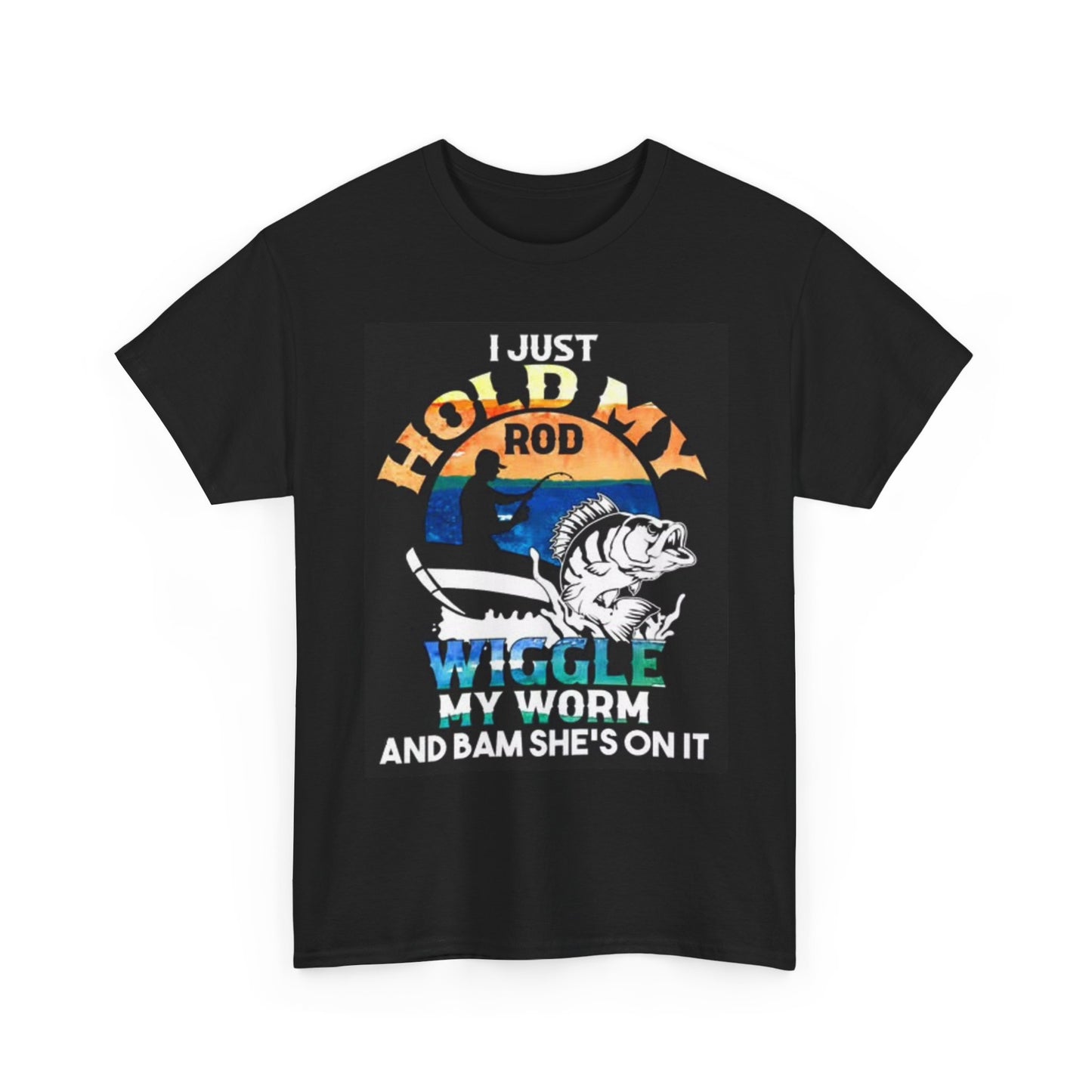Hold My Rod Funny Graphic T Shirt Bass Fishing Boating Unisex Heavy Cotton Tee