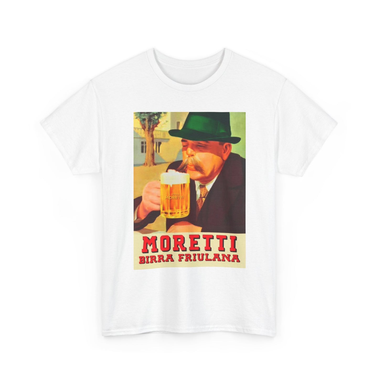 Vintage Beer Poster Graphic T Shirt Moretti art Retro Unisex Heavy Cotton Tee