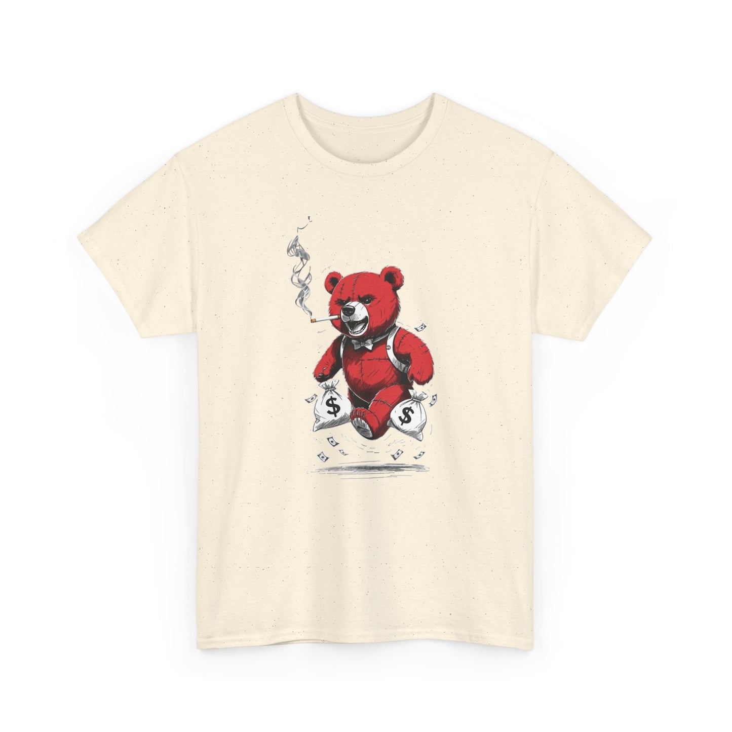 Money Bags Teddy Bear Smoking Graphic T Shirt NEW Unisex Heavy Cotton Tee