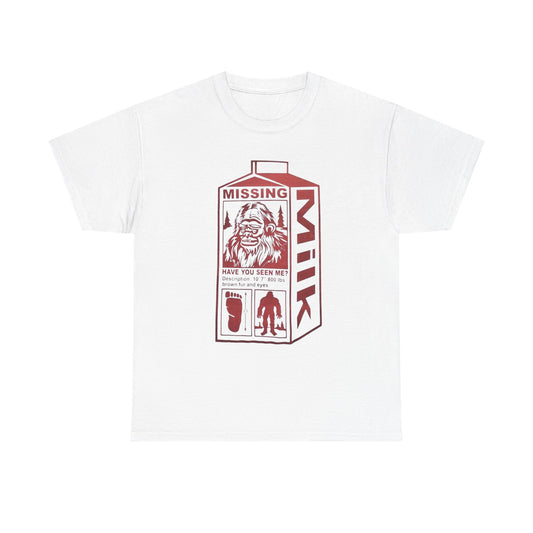 Missing Sasquatch Funny Milk Carton T-Shirt NEW Gift Unisex Heavy Cotton Tee