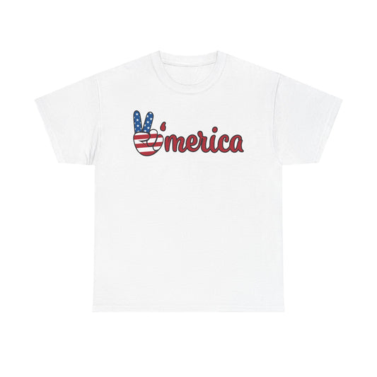 America Peace Sign Graphic T Shirt USA American Flag Unisex Heavy Cotton Tee