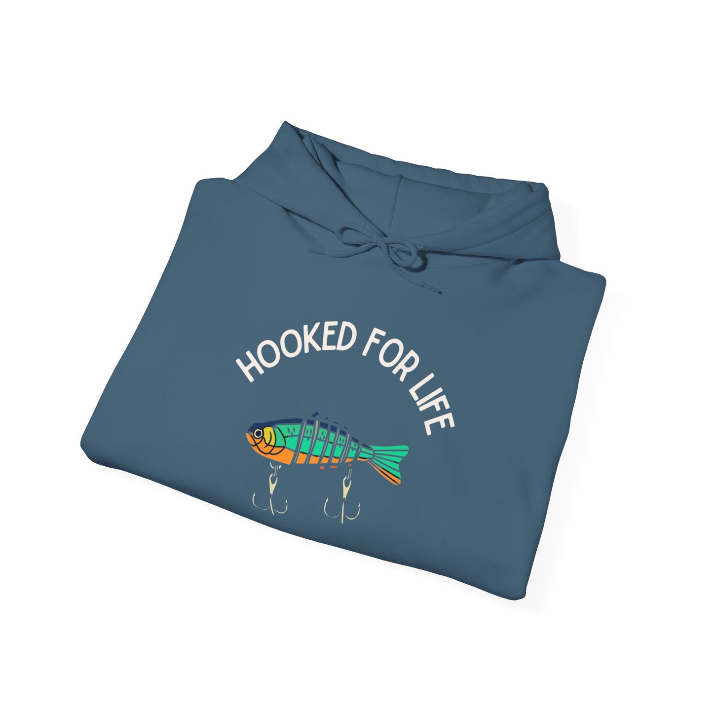 Hooked For Life Fishing Graphic Hoodie Heavy Blend Sweatshirt NEW