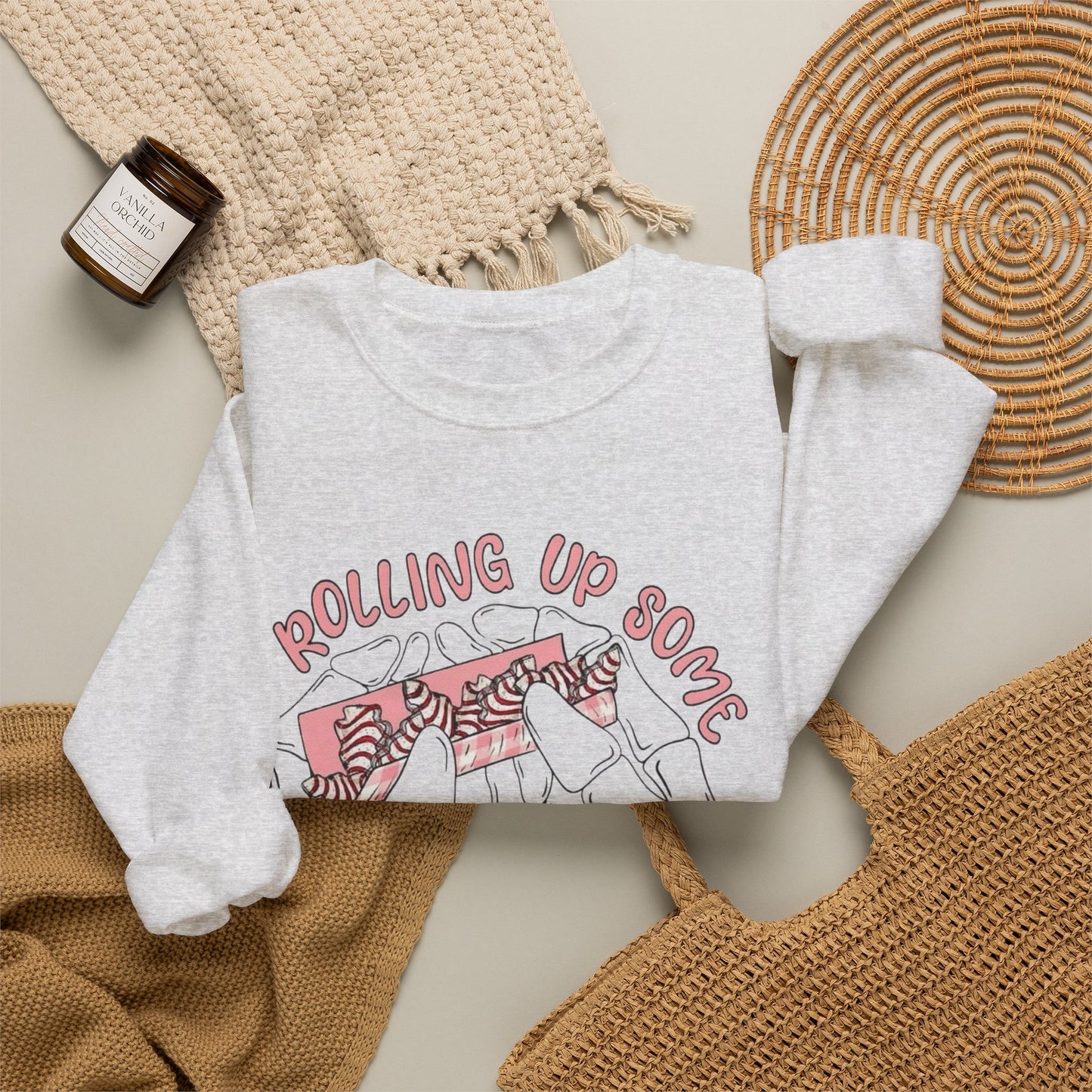 Rolling Up Some Christmas Spirit Funny Sweater NEW Heavy Crewneck Sweatshirt