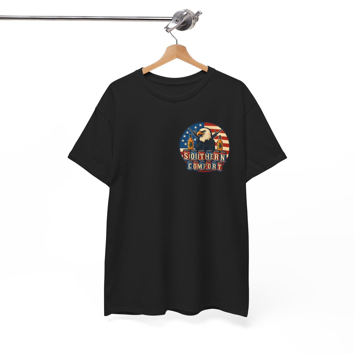 Southern Comfort Graphic T Shirt American Flag-USA-Bald Eagle-Beers-Guns-Whiskey