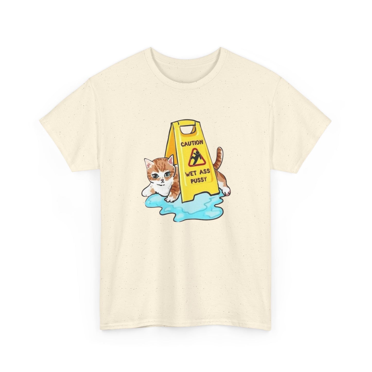 Caution Wet Ass Pussy Funny Cats Graphic T-Shirt Comfy Cotton Tee Brand NEW