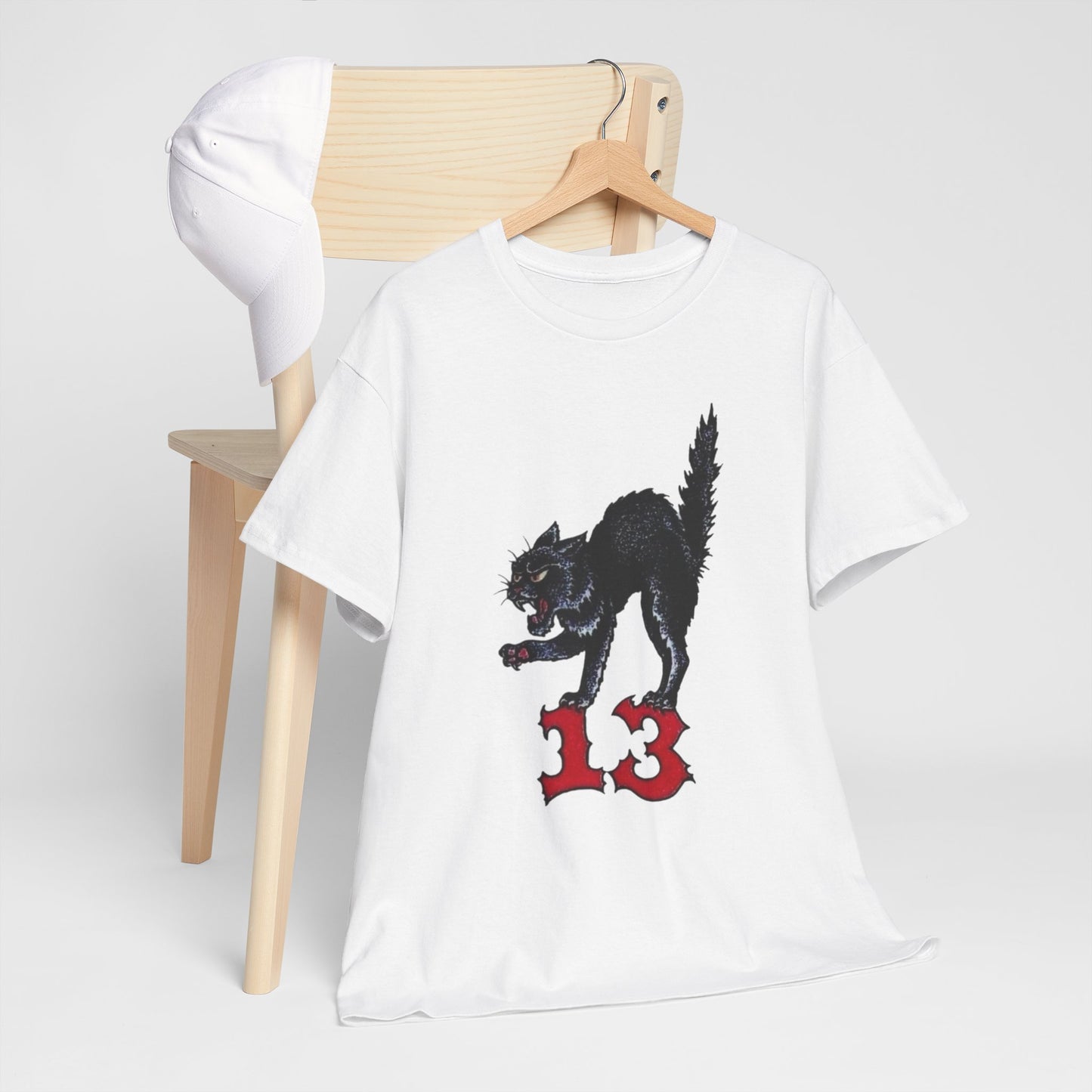 Lucky 13 Cat Vintage Tattoo Graphic T Shirt Unisex Heavy Cotton Tee