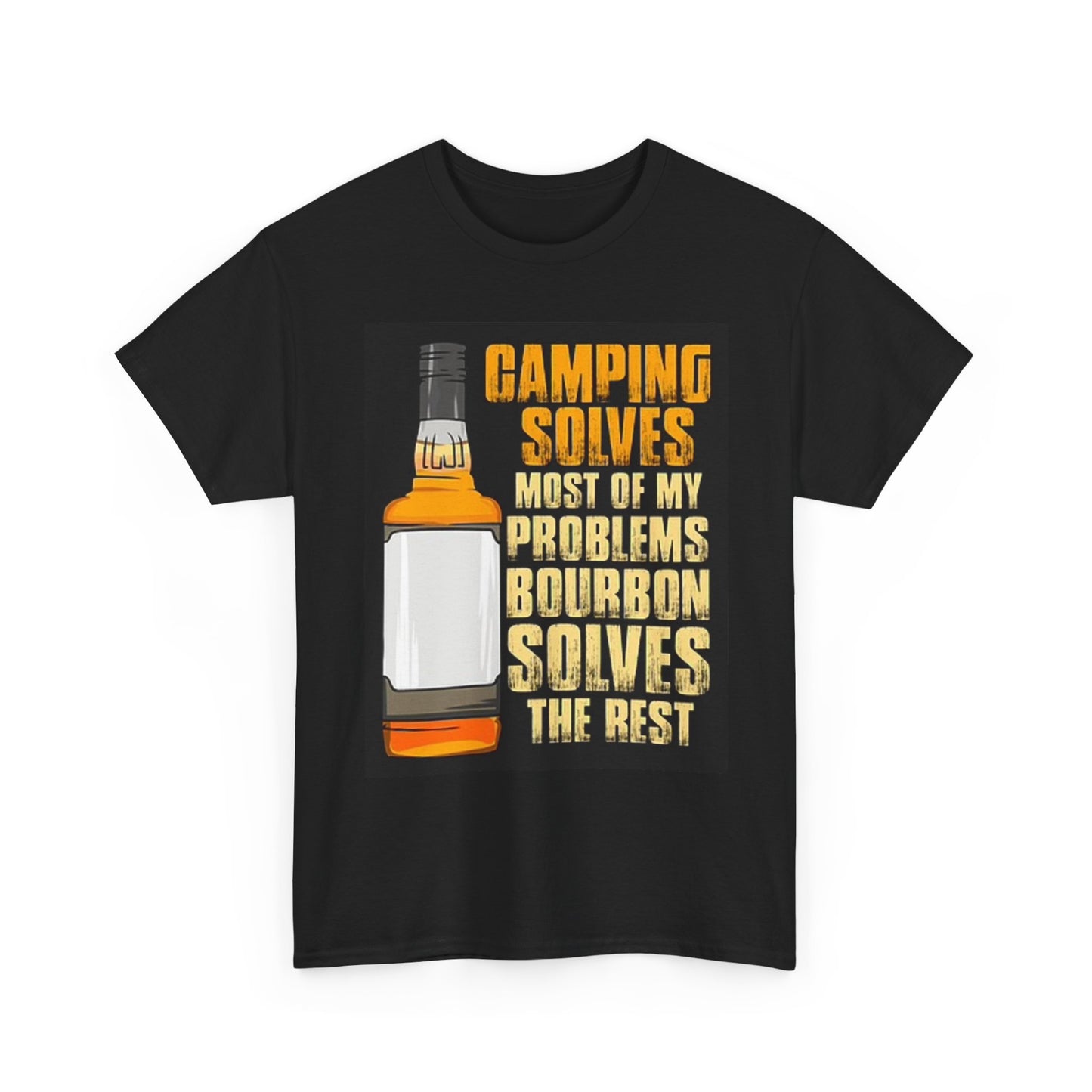 Camping Solves Problems Bourbon Graphic T Shirt Cotton Tee Apparel New