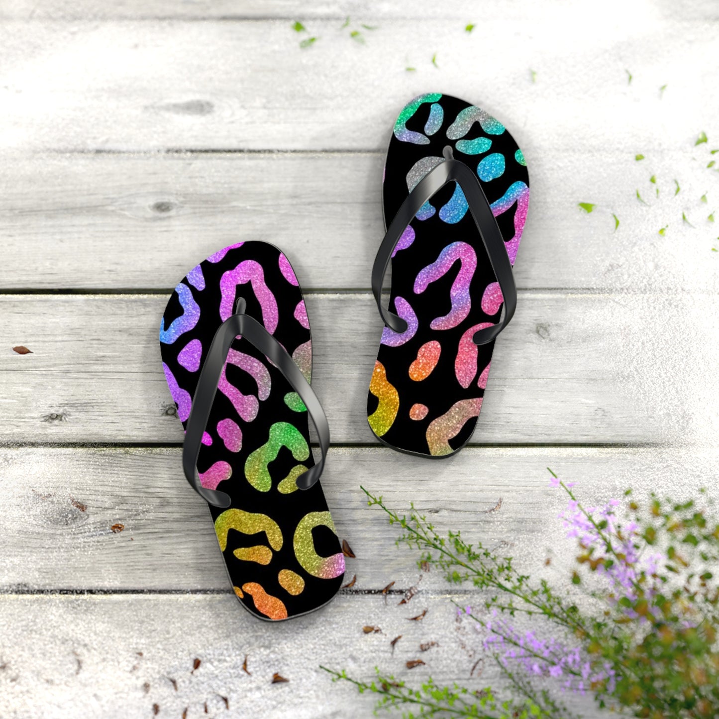 Glitter Cheetah Beach Sandals, Slides for Summer, Flip Flops, Water Resistant