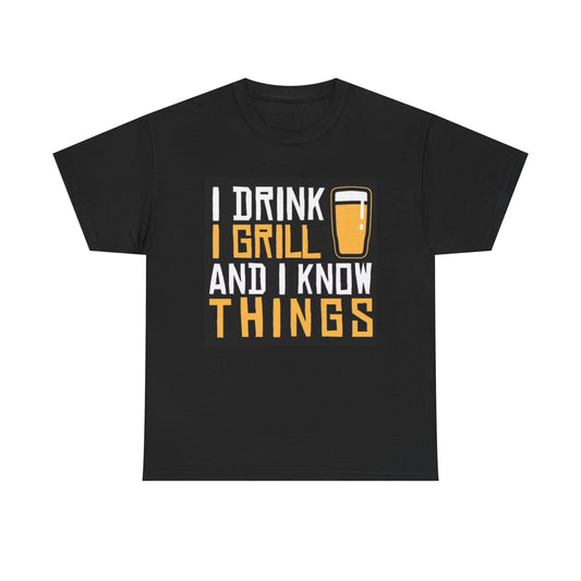 I Drink And I Grill Funny Shirt BBQ Graphic Funny Beers Unisex Heavy Cotton Tee