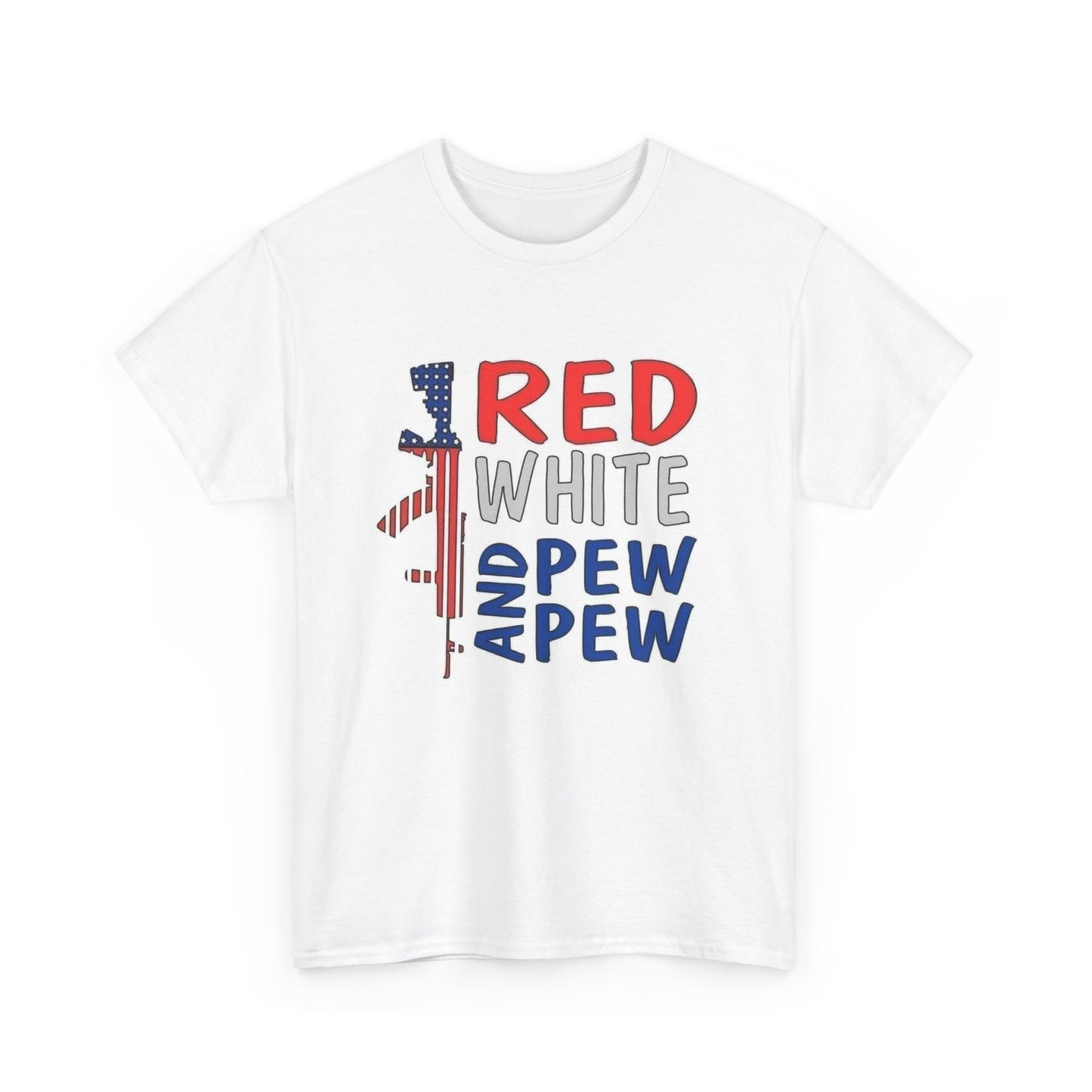 Red White And Pew Pew Graphic T Shirt Unisex Heavy Cotton Tee