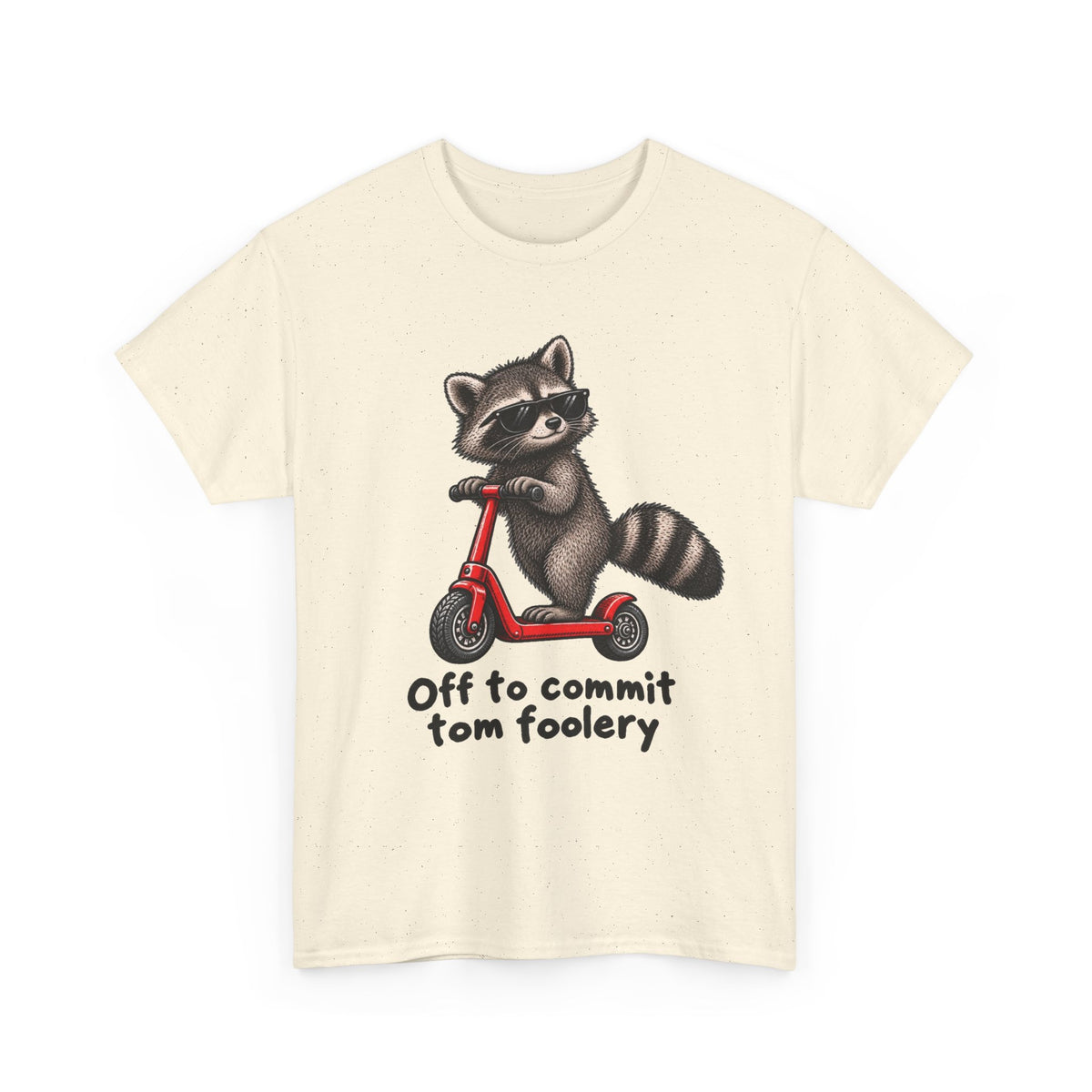 Raccoon Riding Scooter Off to Commit Tomfoolery T-Shirt Men's Graphic Tee