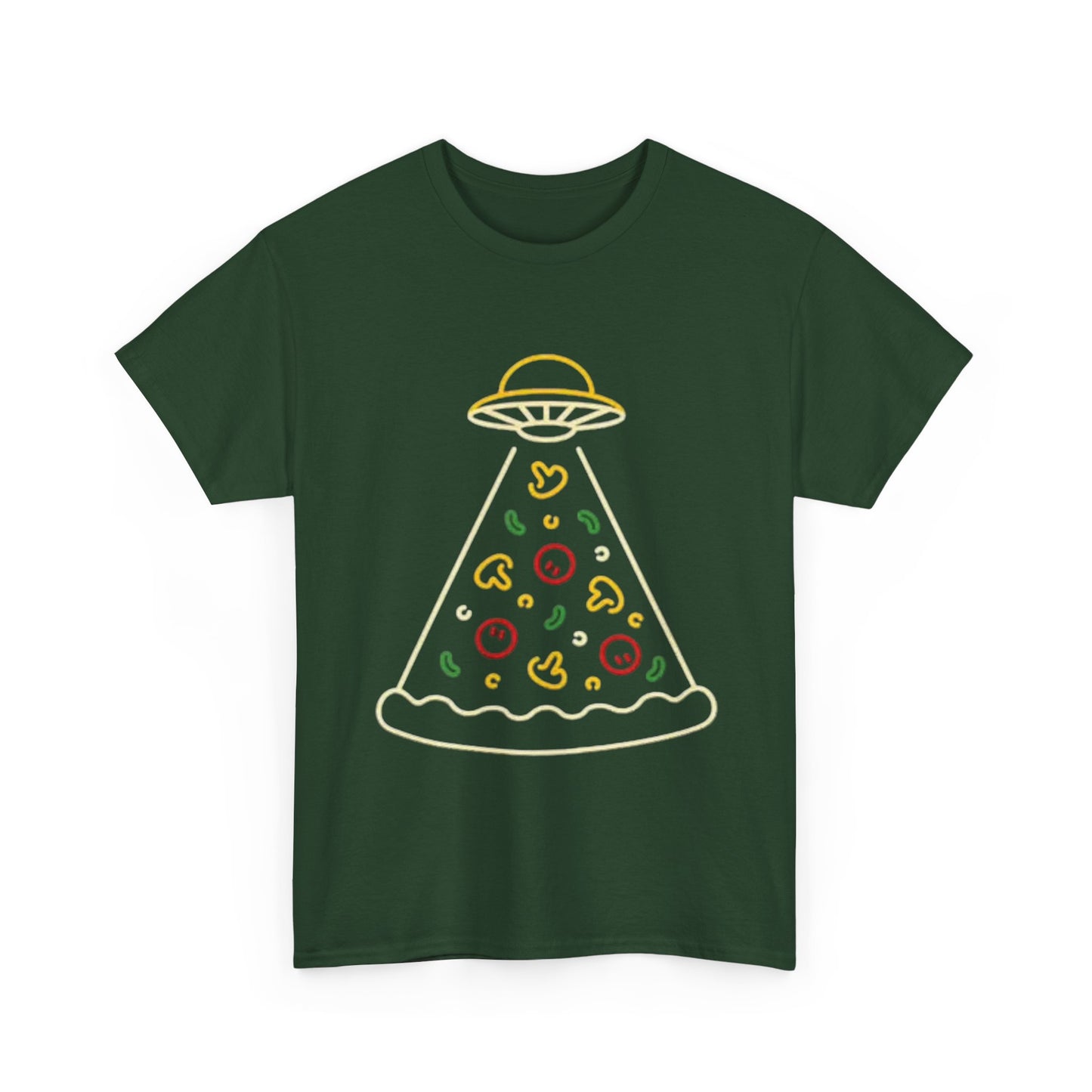 Space Pizza Shirt Funny Aliens One Bite Pizza Graphic Unisex Heavy Cotton Tee