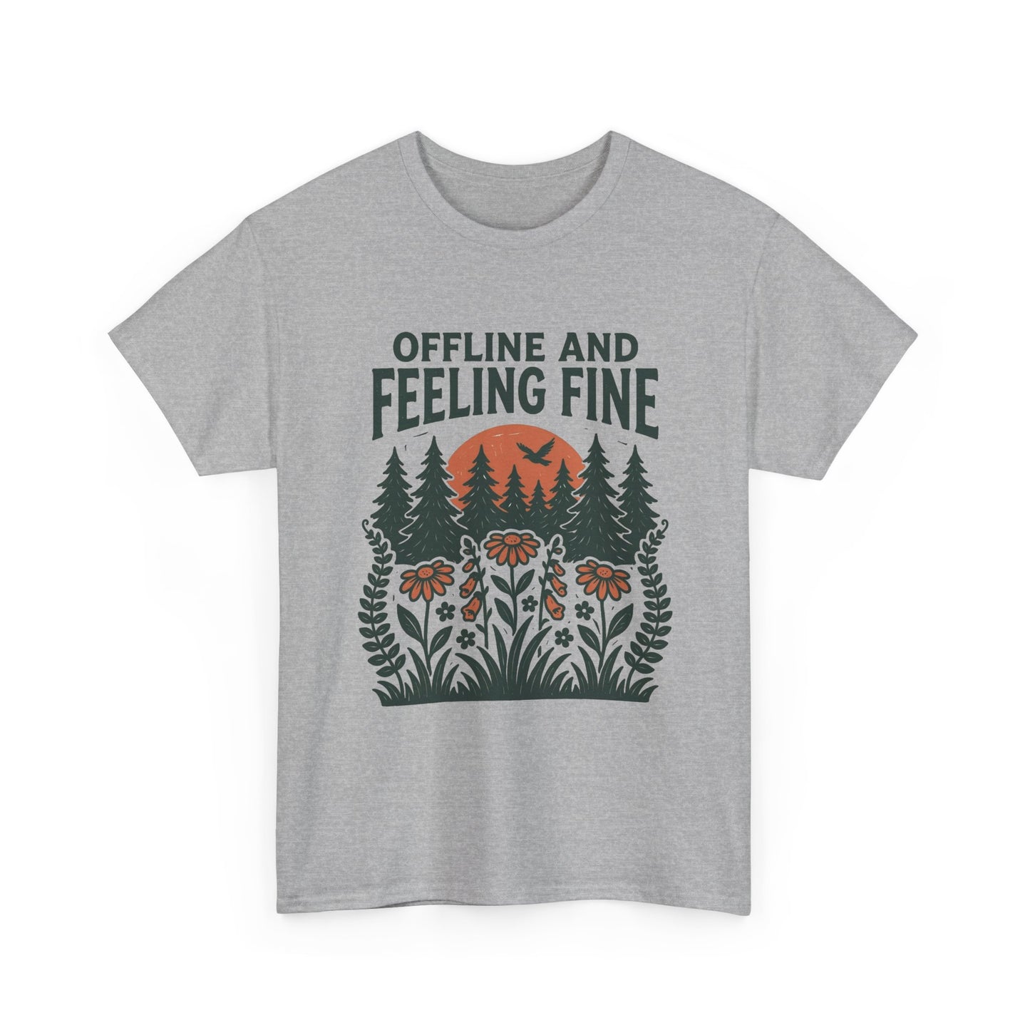 Offline And Feeling Fine Outdoors Retro Graphic T Shirt Regular Men's Heavy Cotton Tee