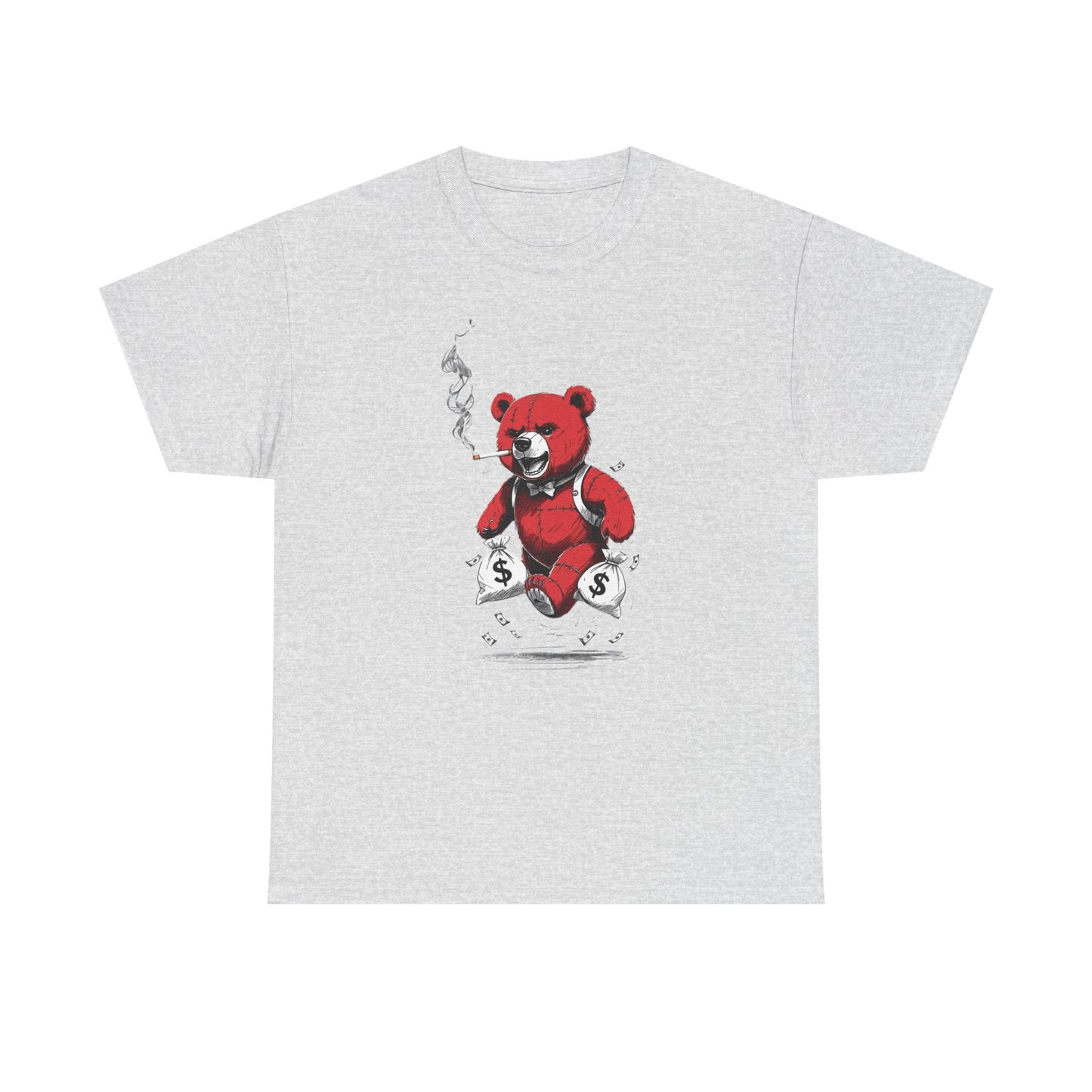 Money Bags Teddy Bear Smoking Graphic T Shirt NEW Unisex Heavy Cotton Tee