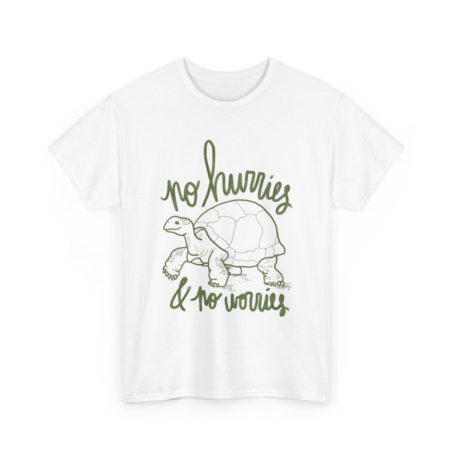 No Hurries No Worries Turtle Graphic T Shirt Unisex Heavy Cotton Tee